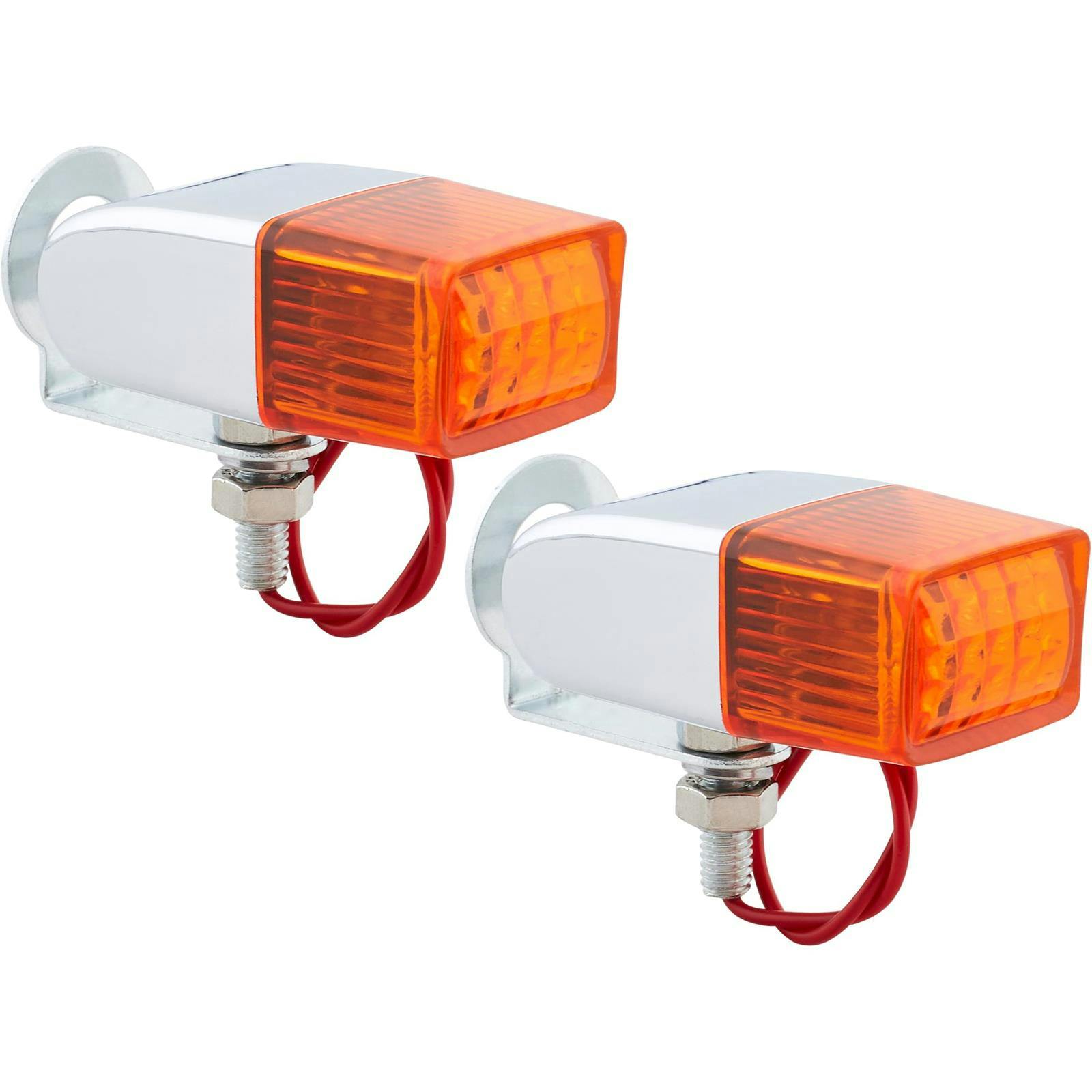 Rectangular Pony Light, Single Filament Bulb, Amber Lens, Pair