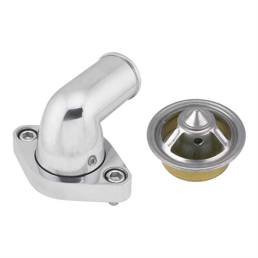 Chevy 90 Degree Pivoting Alum Water Neck & 180 Deg Thermostat