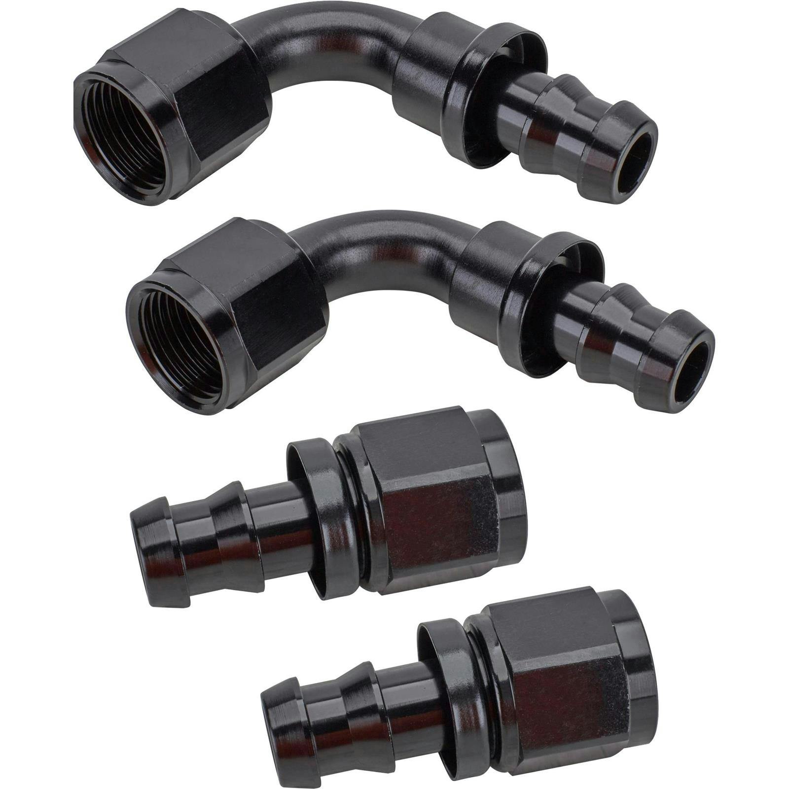 Black Socketless Straight & 90 Degree Push-On Hose Ends, -8 AN