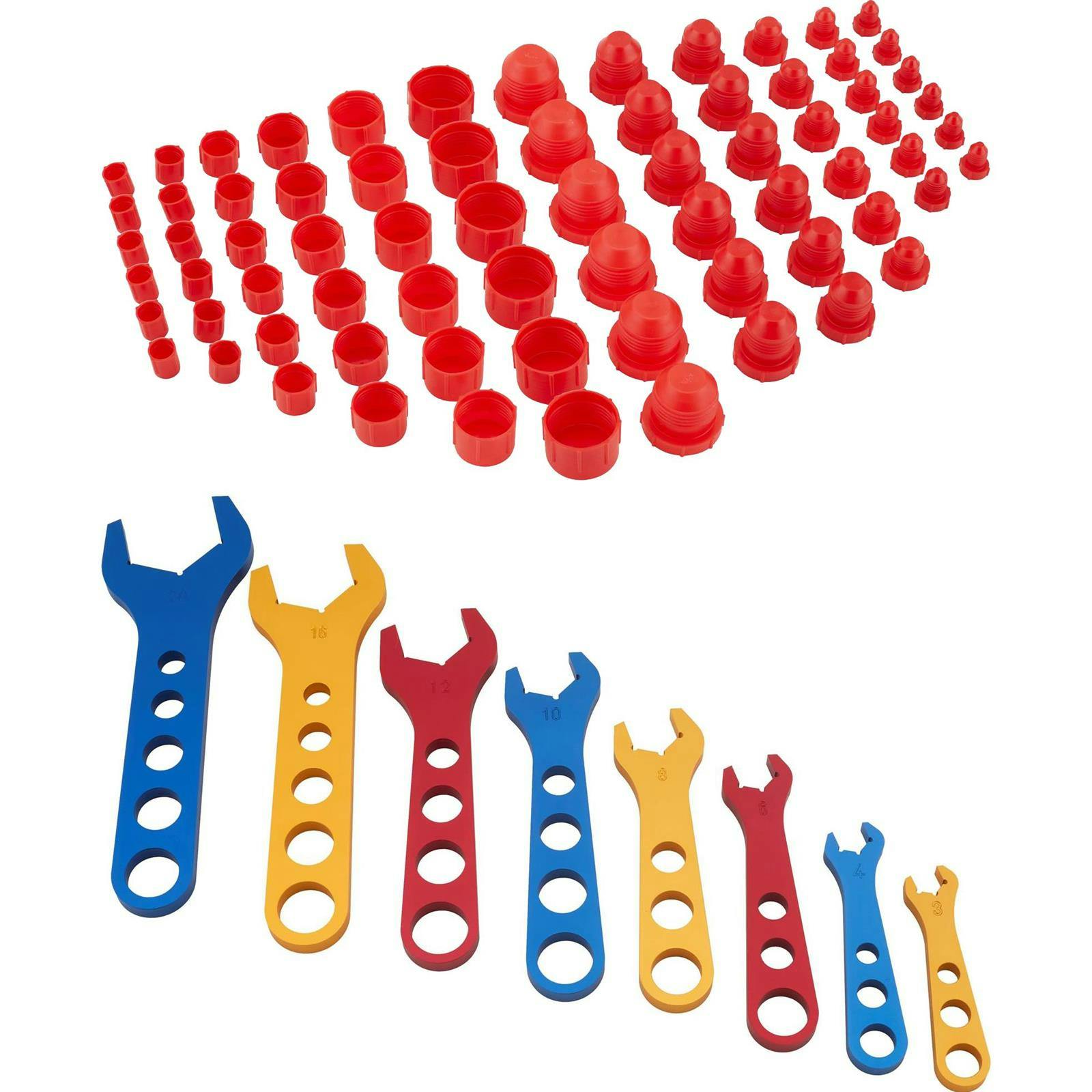 Speedway Aluminum AN Fitting Wrench Set & 72 Piece Cap/Plug Kit