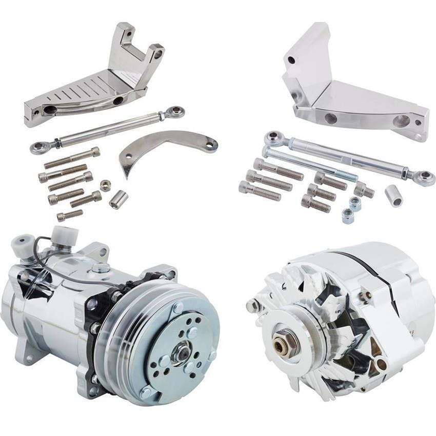 GM One Wire Alternator, 65 Amp & Chrome 508 A/C Compressor