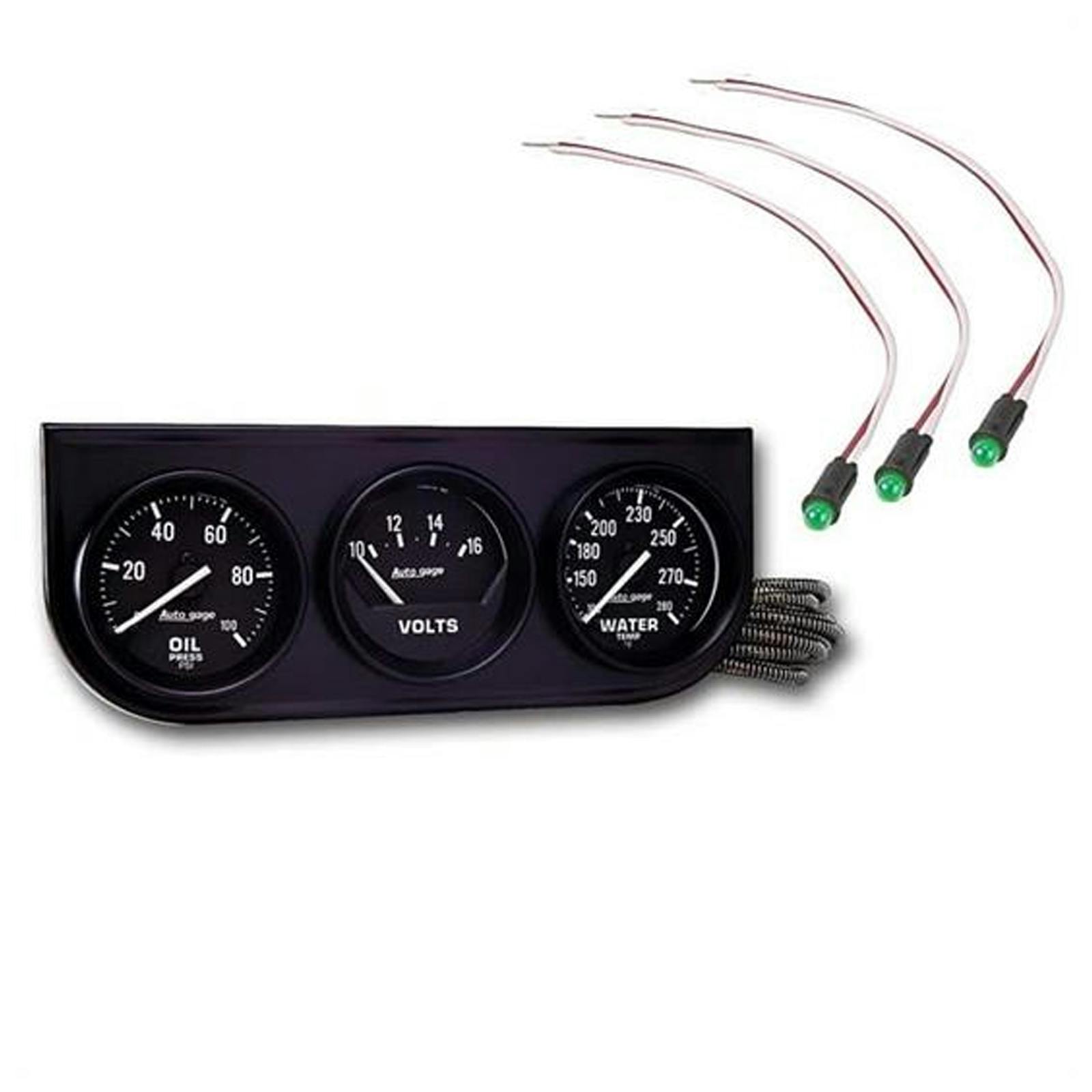 AutoMeter 3 Gauge Console, Oil/Volt/Water & 1/4" Indicator Lights