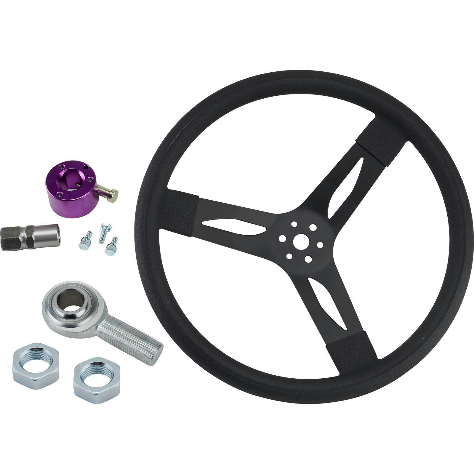 Steel Rubber Grip Quick Release Steering Wheel Kit, 15 Inch