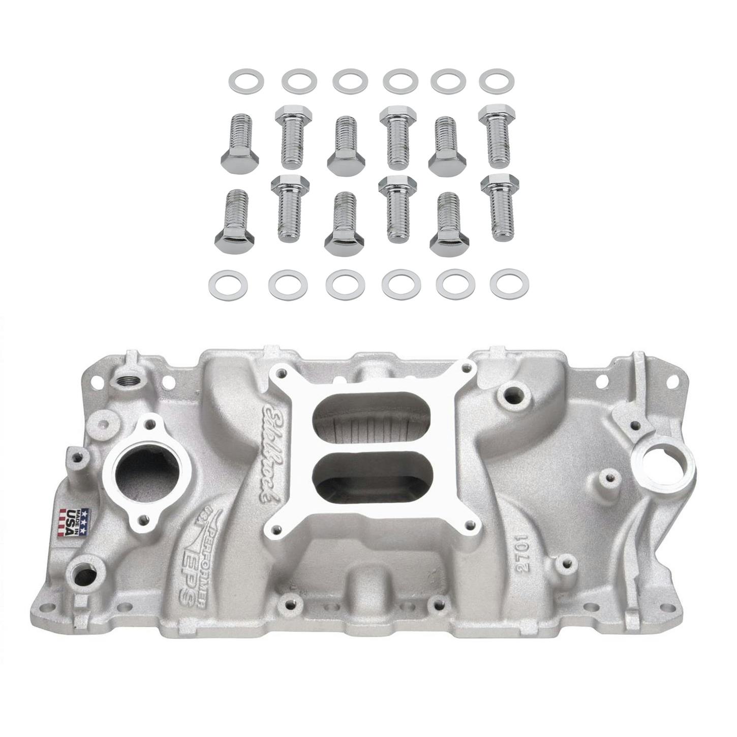 Edelbrock Performer EPS Chevy Intake Manifold & Chrome Bolts