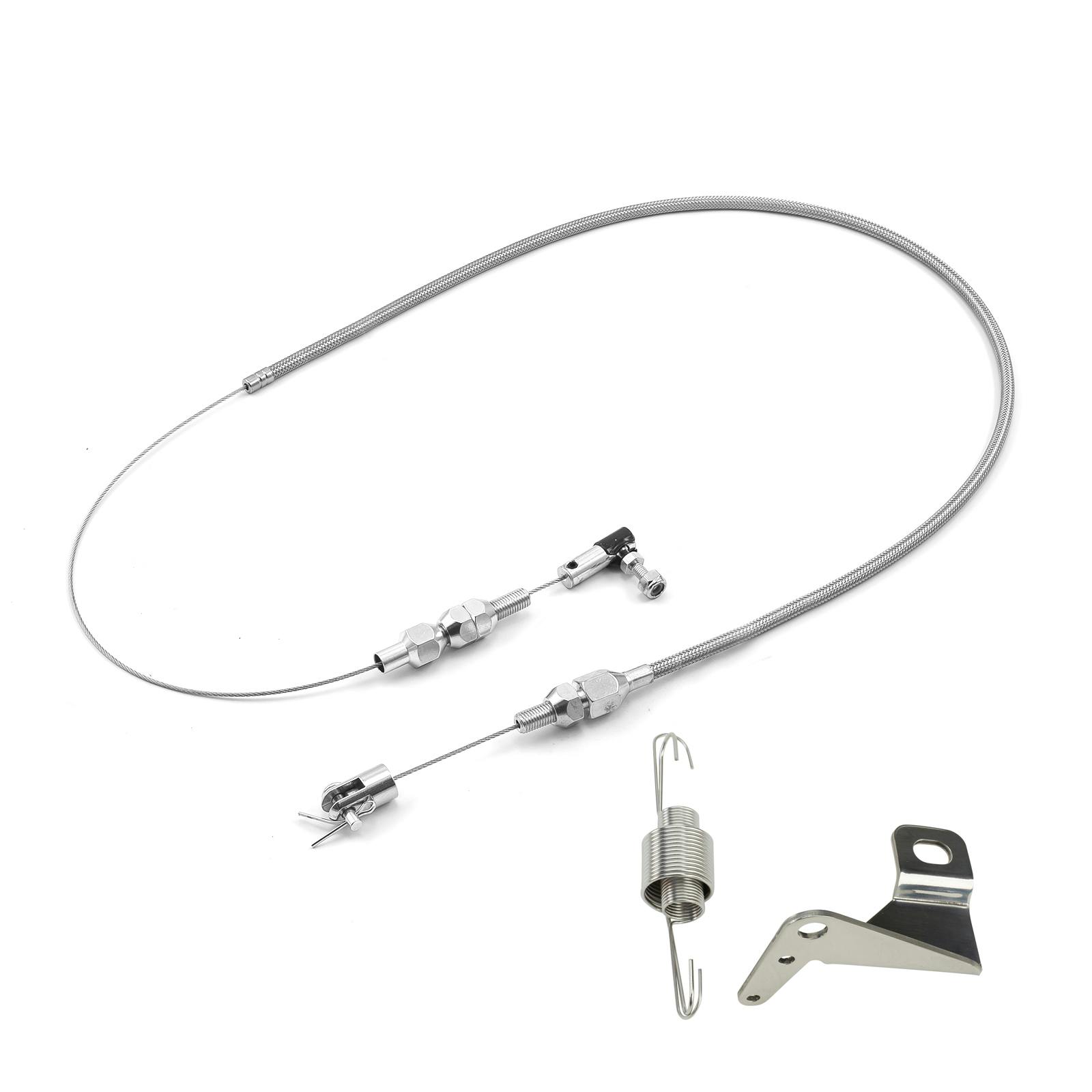 Braided Stainless Steel Throttle Cable w/Bracket & Return Spring