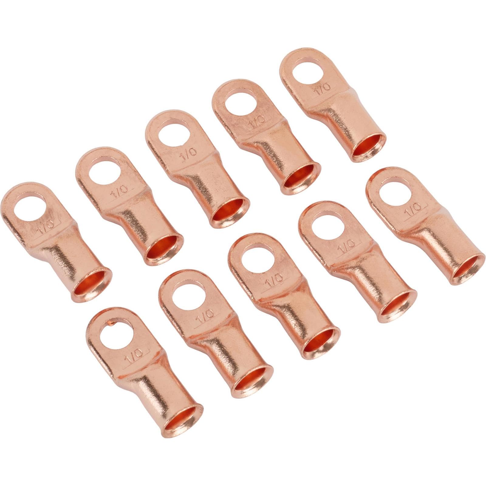 Tubular Copper Battery Cable Ends, 1/0 Gauge, 3/8 Inch Hole
