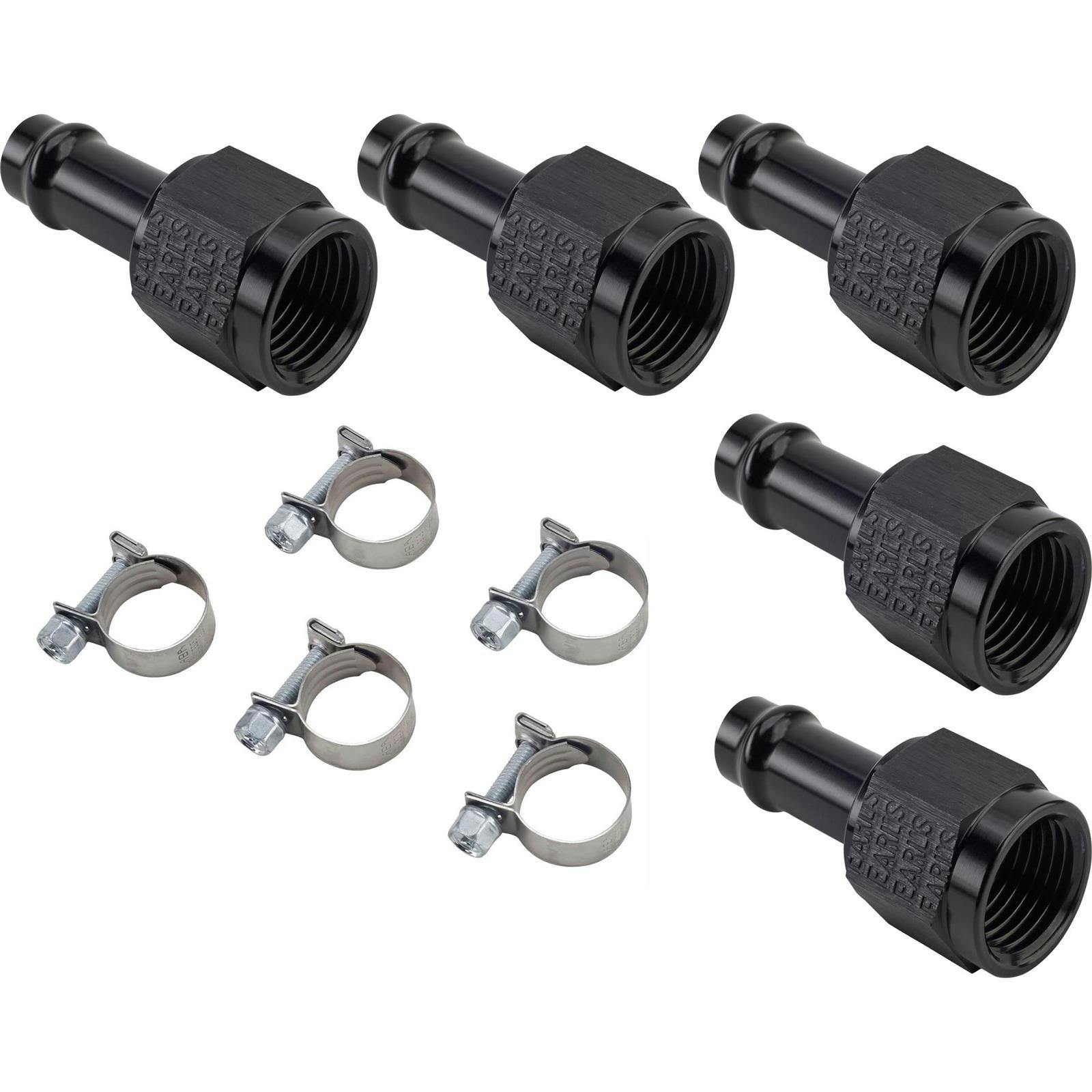 Earls Vapor Guard Straight Hose Ends and Clamps, 5 Pack, -6 AN