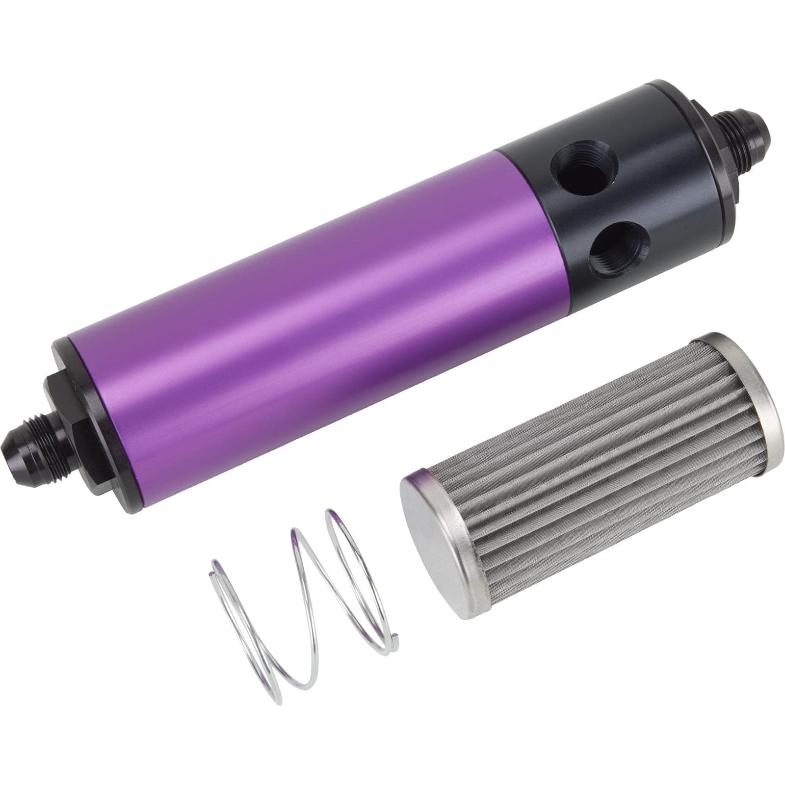 Speedway Purple Aluminum Fuel Filter w/ Return Ports, Stainless, 6 In