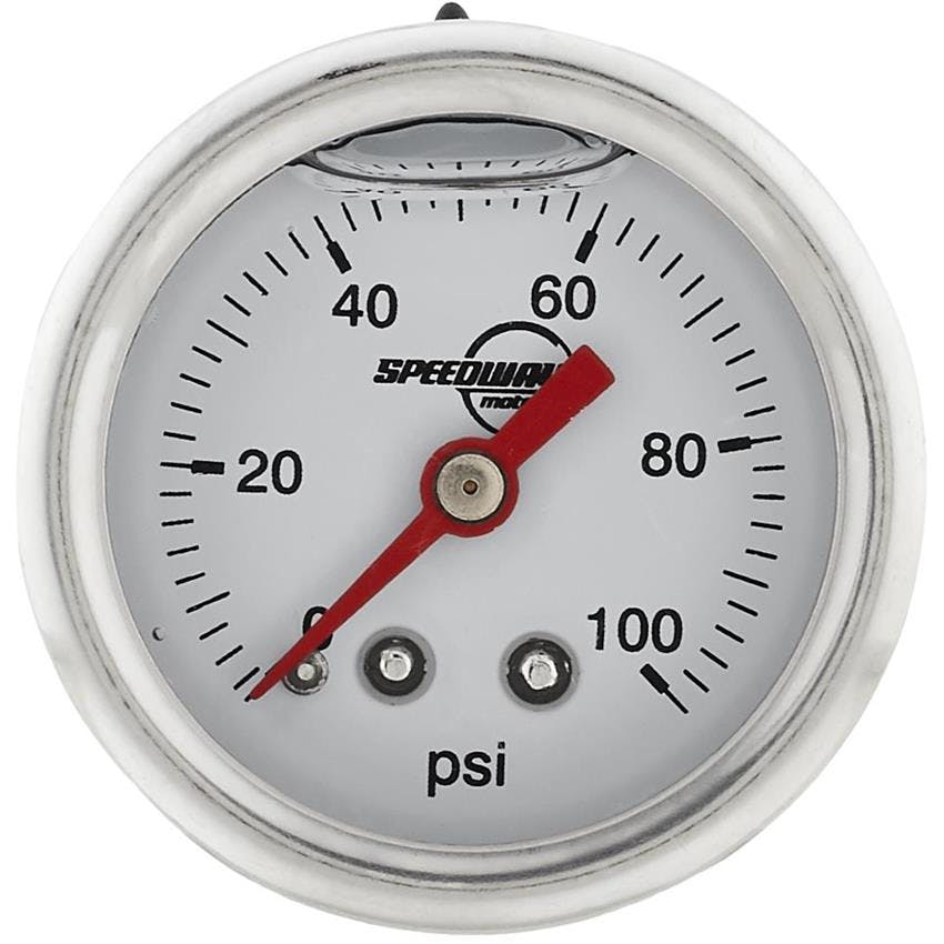 Speedway Motors Liquid Filled Fuel Pressure Gauge, 0-100 PSI