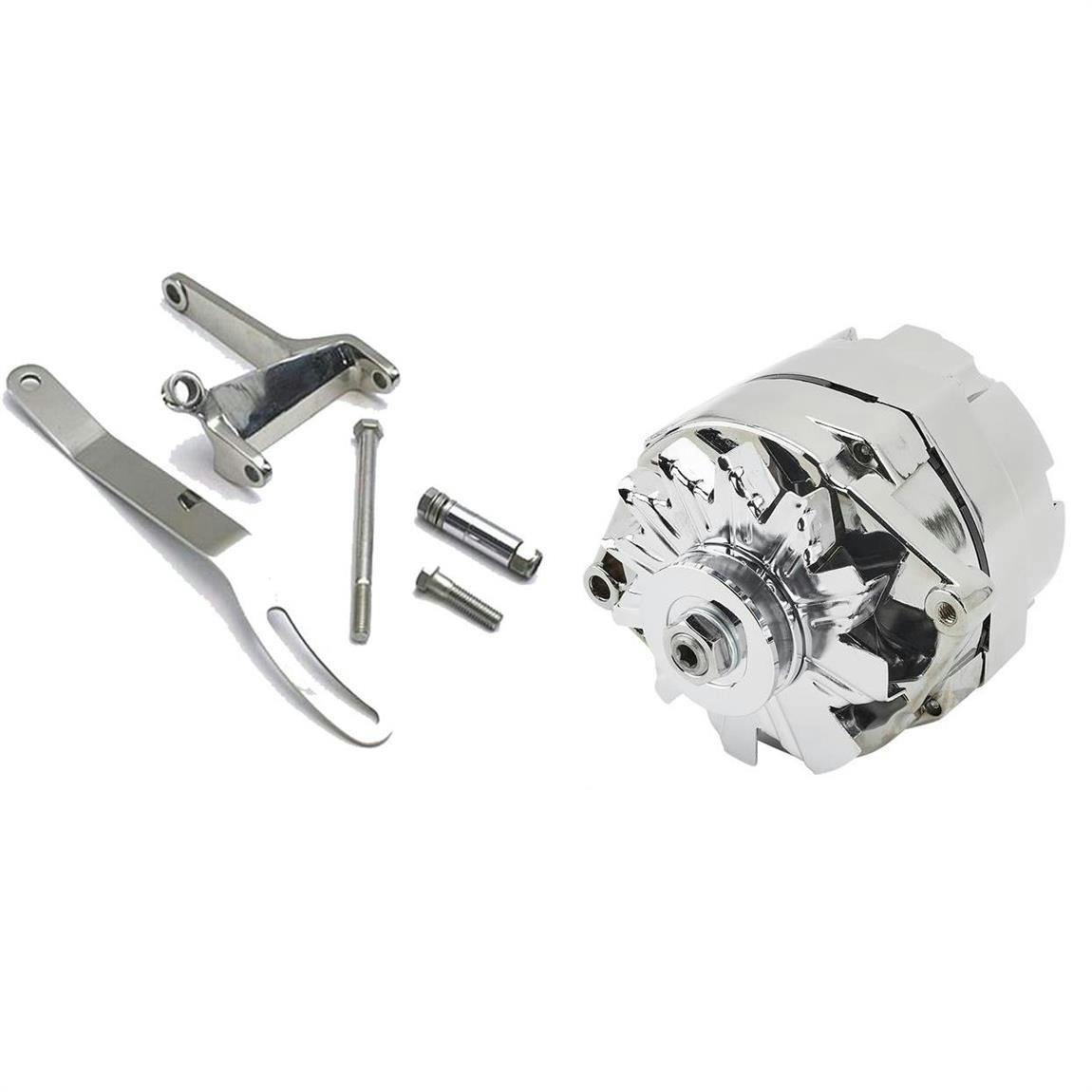Chrome GM 1-Wire Alternator, 60 Amp w/SBC Upper Bracket