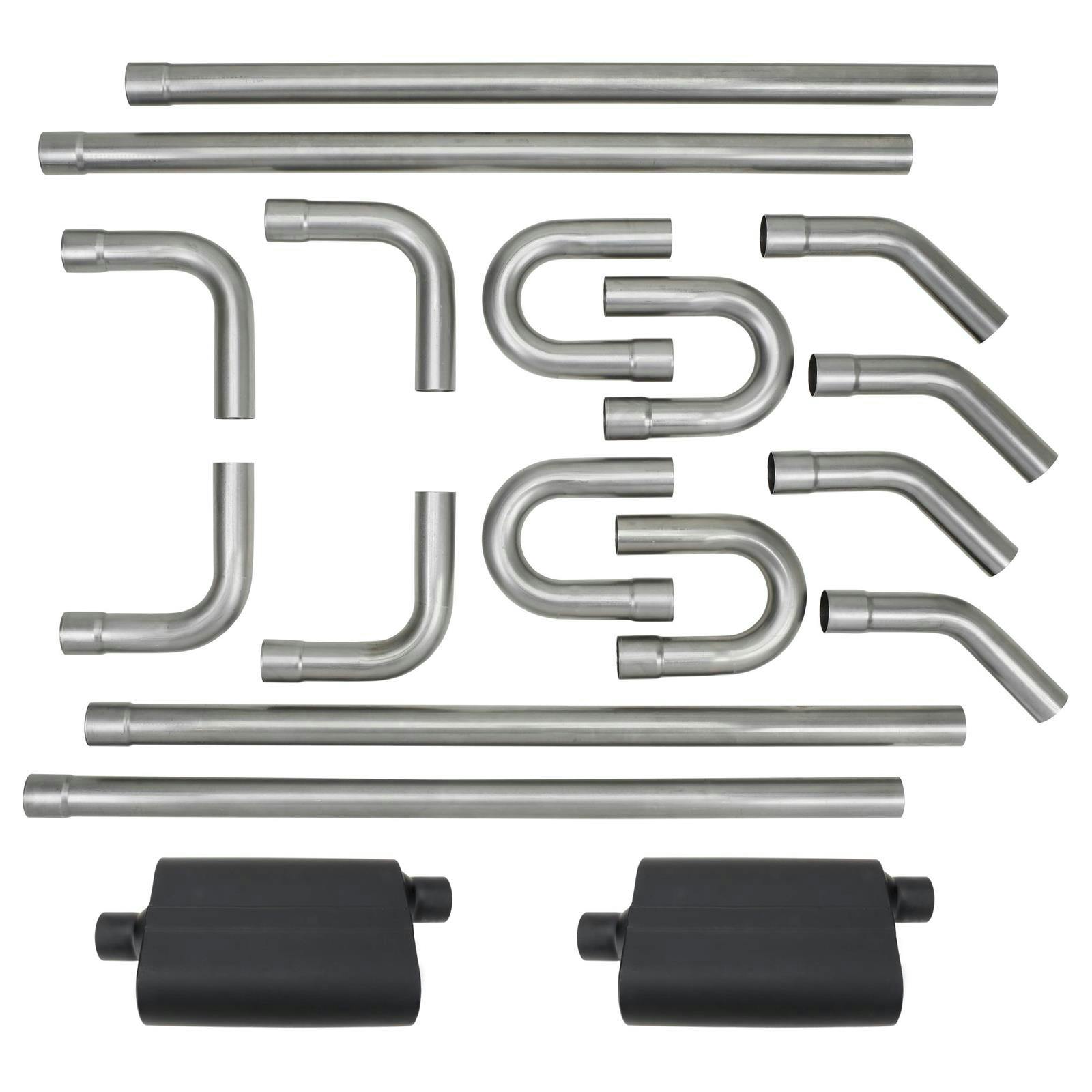 2.5 Inch Deluxe Dual Exhaust System Kit with Mufflers, Mild Steel