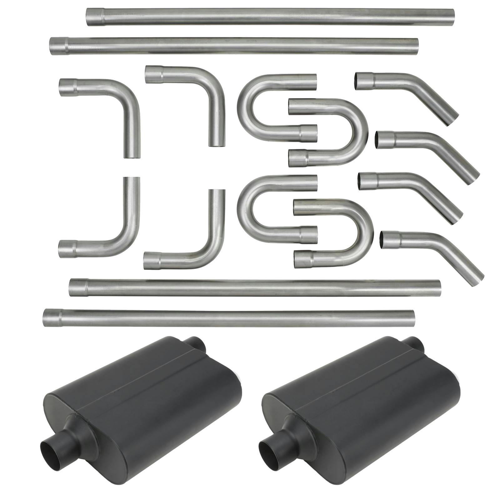 3 Inch Dual Exhaust System Kit with Mufflers, Mild Steel