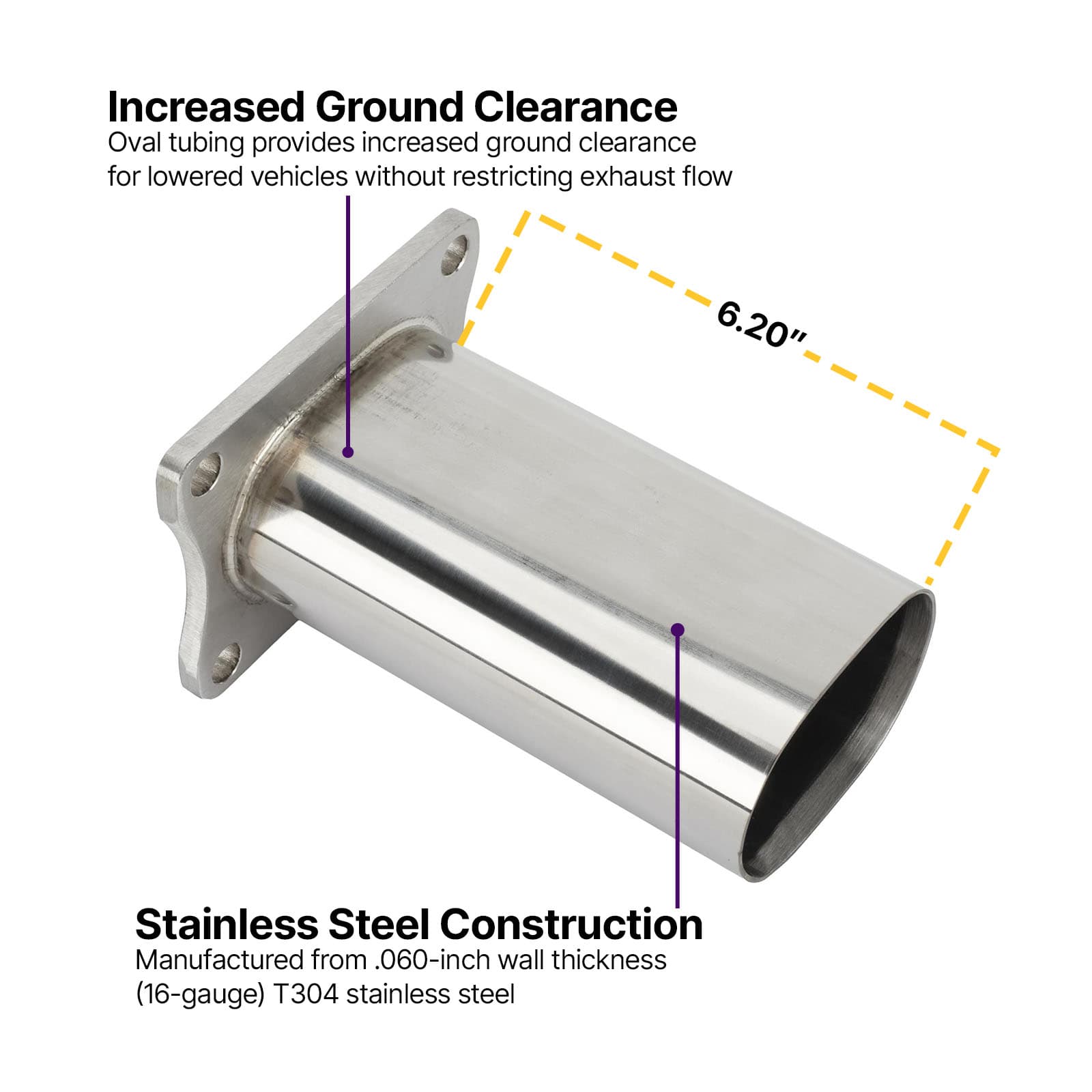 Stainless Oval Exhaust Pipe with 4-Bolt Flange, 3-inch