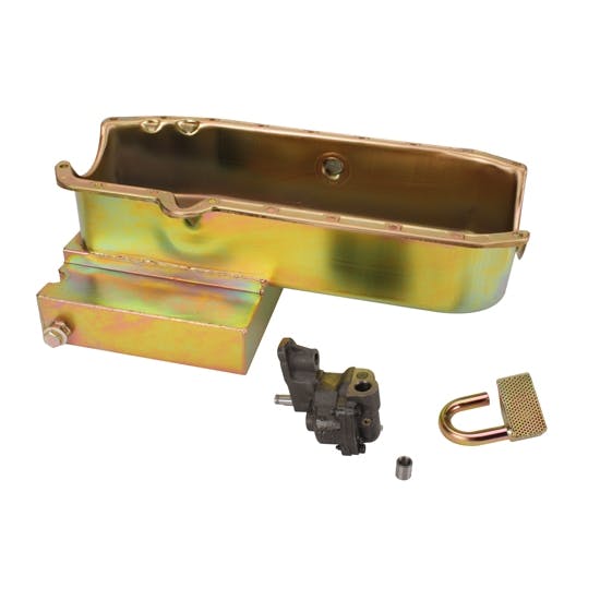 SB Chevy Claimer Oil Pan w/ Plug Combo, Stock Pump, RH Dipstick