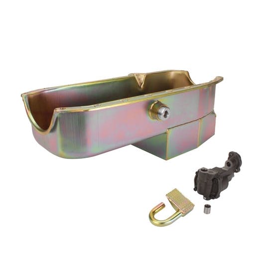 SB Chevy Claimer Oil Pan w/ Plug Combo, Hi-Vol. Pump, RH Dipstick