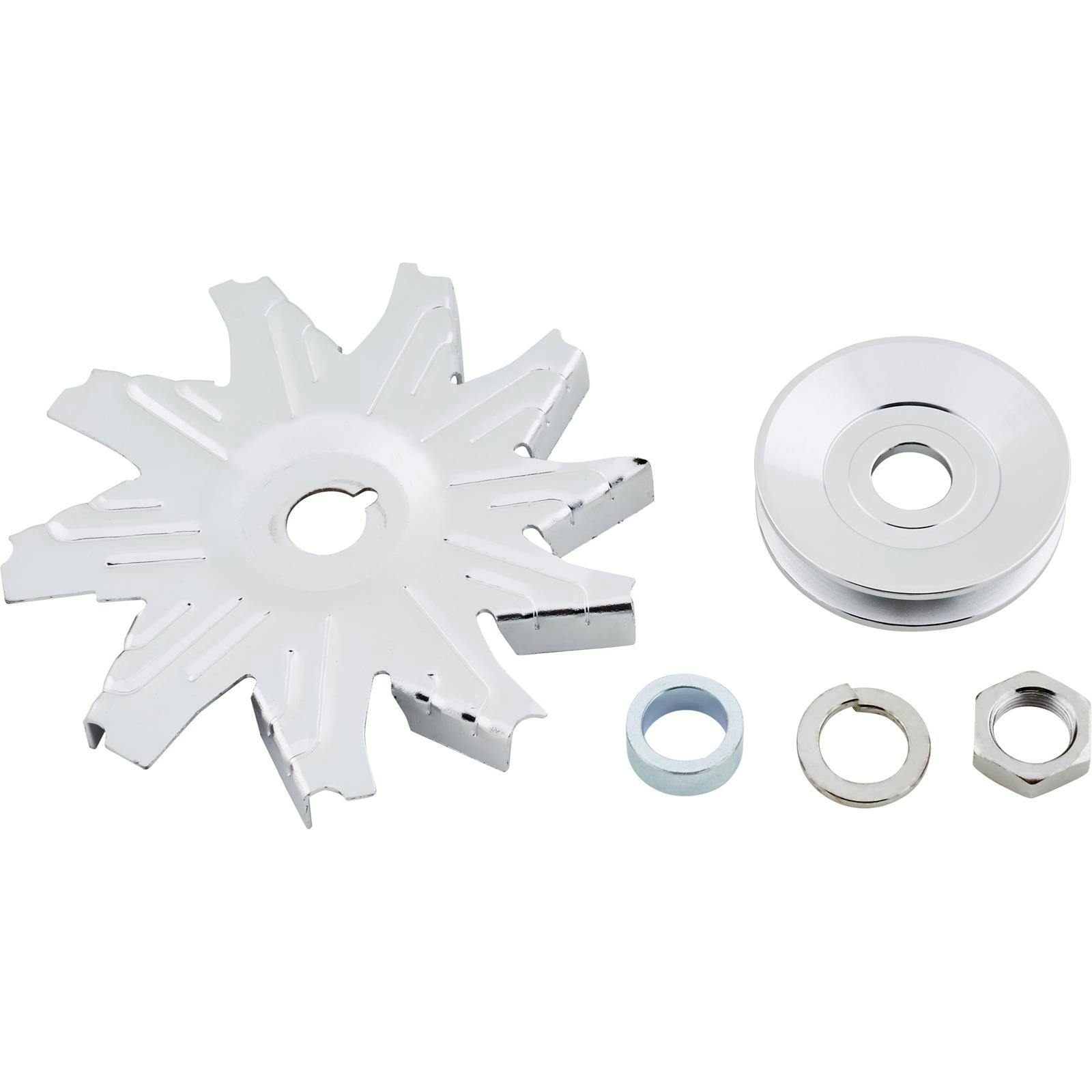 Chrome Single Groove Alternator Pulley with Fan