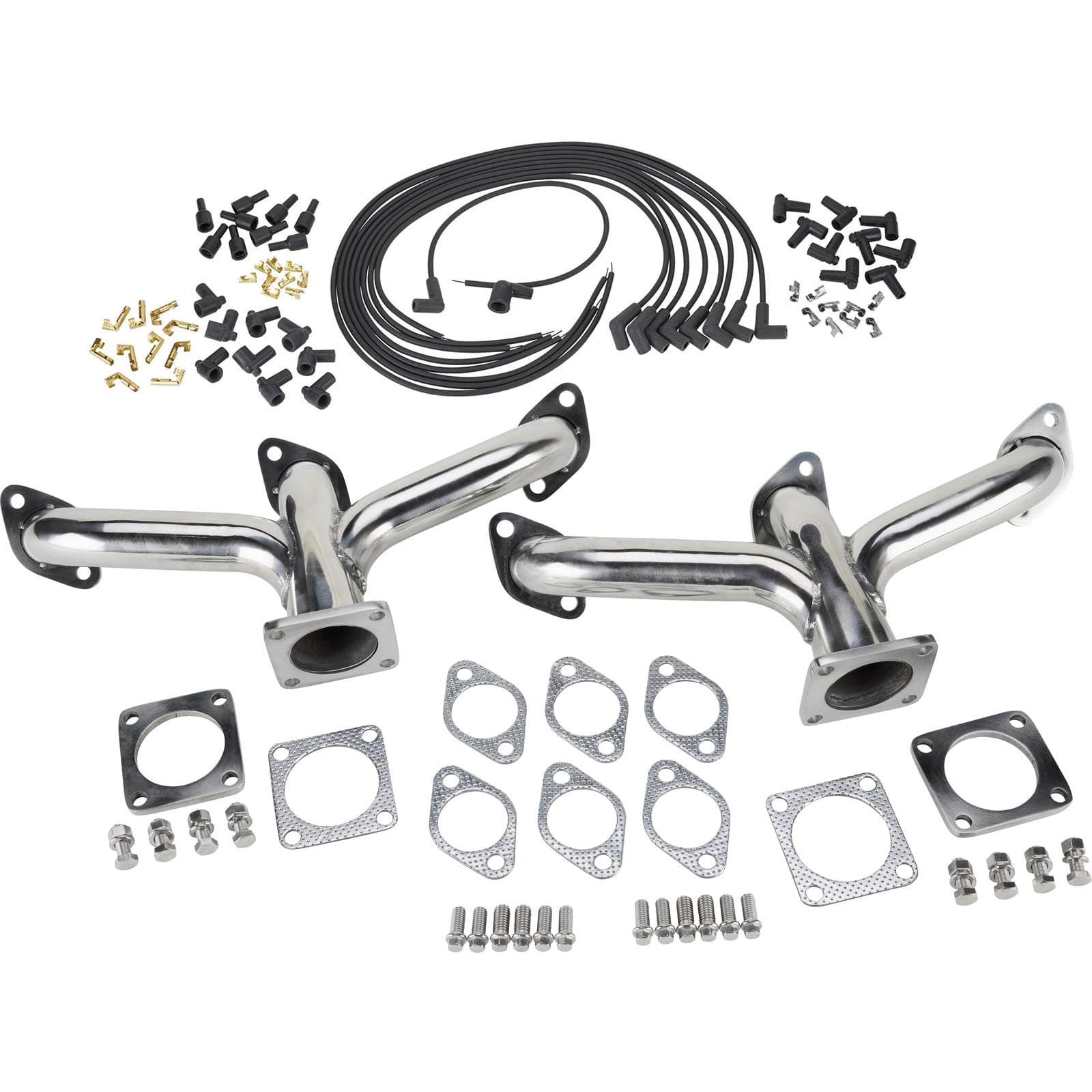 Flathead Ford V8 Center Dump Headers & Spark Plugs Wire Set