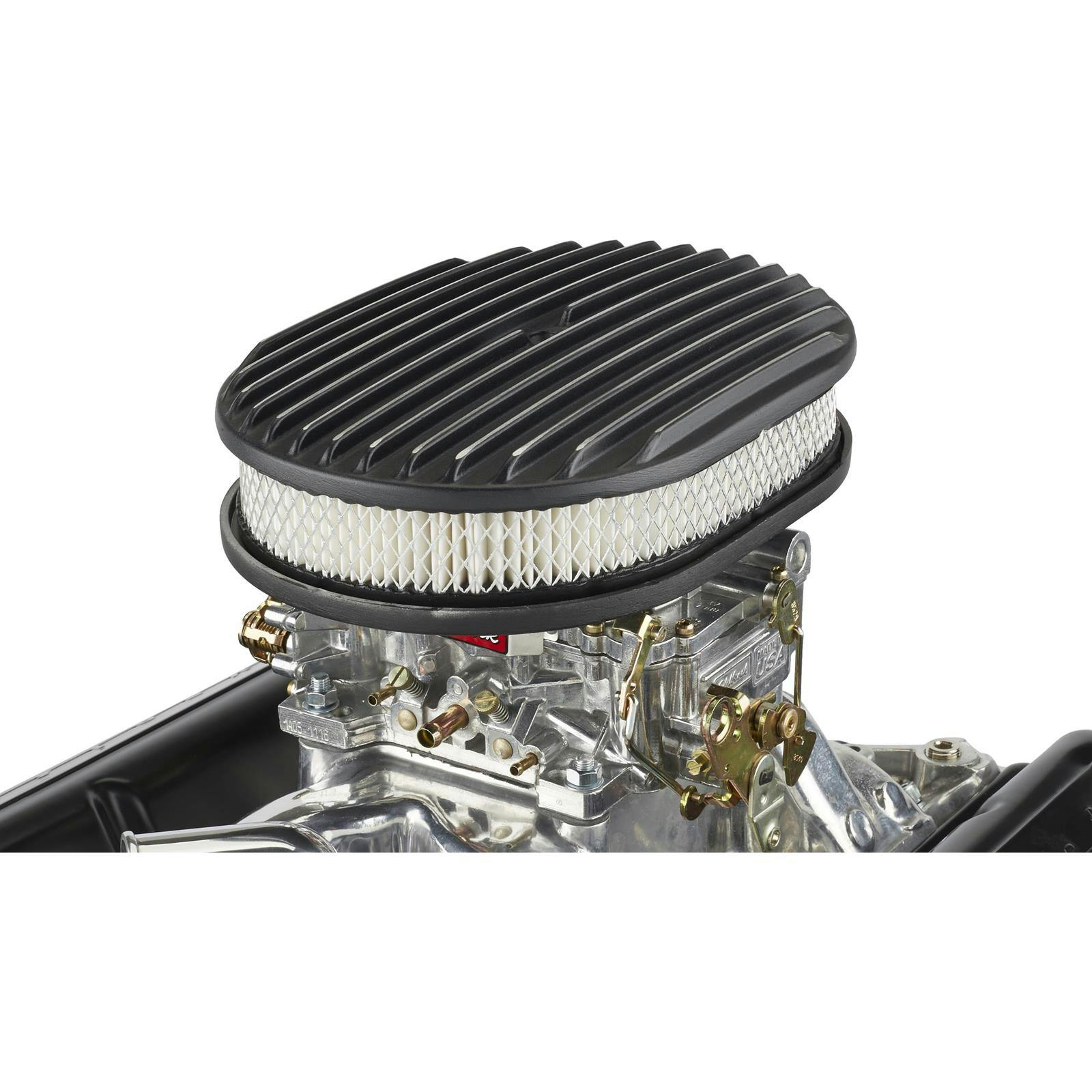 12 Inch Fully Finned Oval Air Cleaner Set w/ Paper Filter, Black