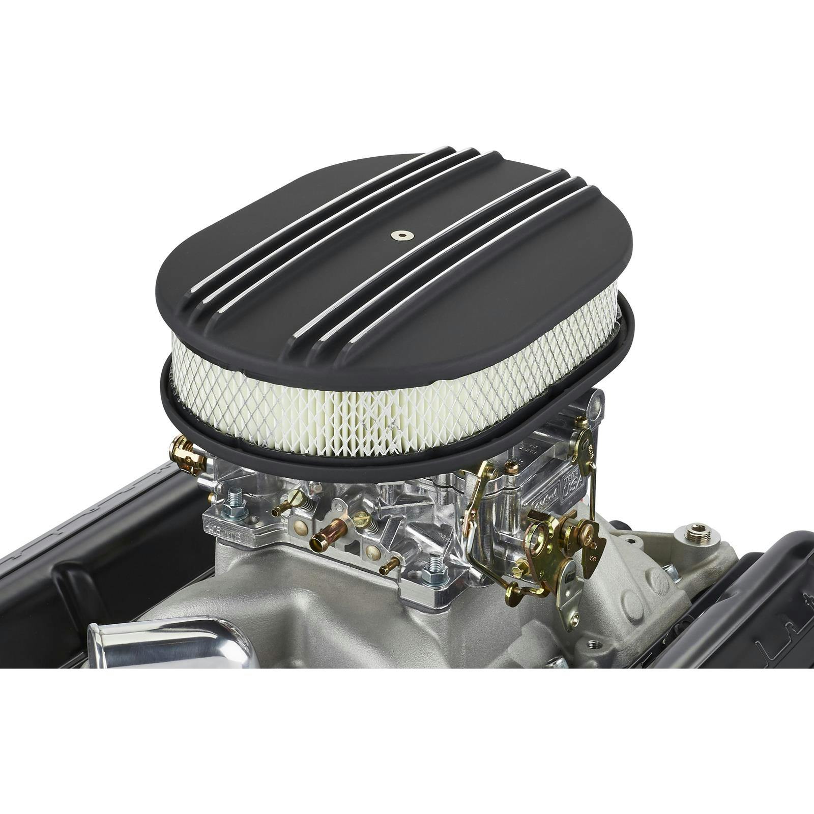 12 Inch Partial Finned Oval Air Cleaner Set w/ Paper Filter, Black