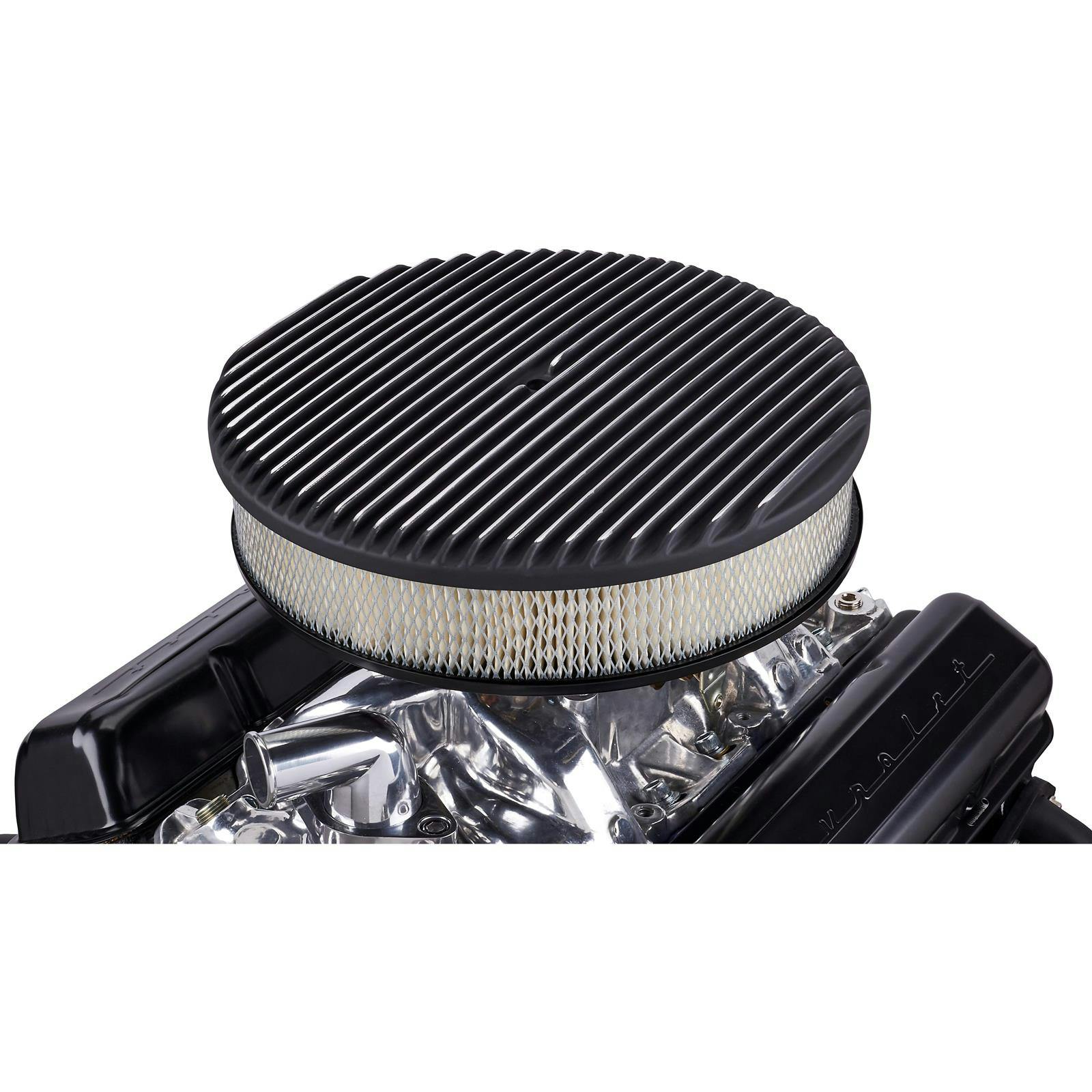 14 Inch Fully Finned Round Air Cleaner Set, Black Aluminum