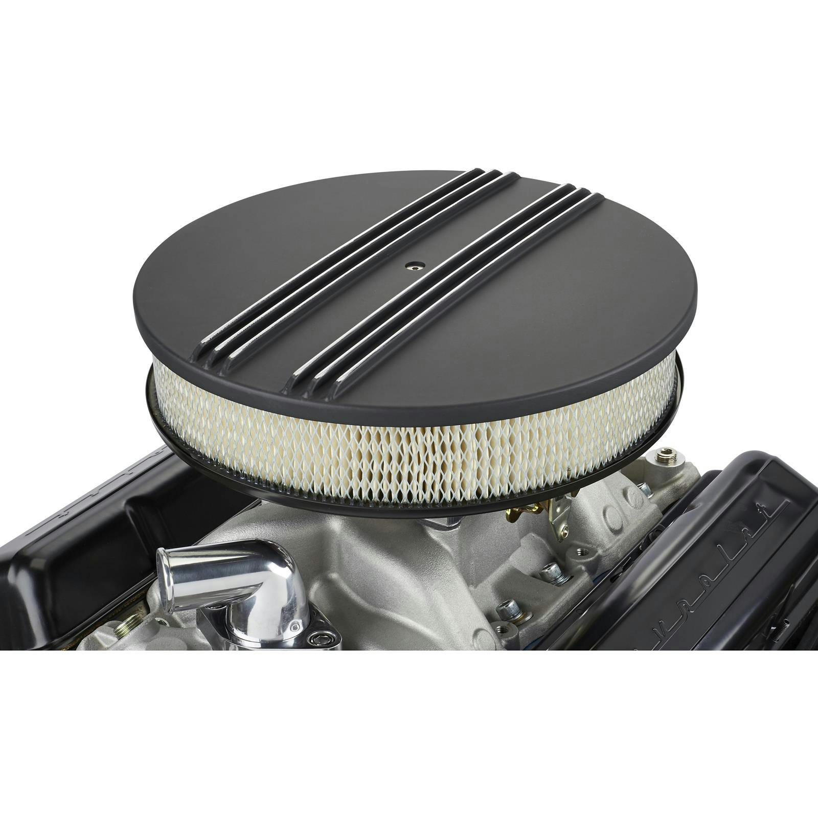 14 Inch Partial Finned Round Air Cleaner Set, Black Aluminum