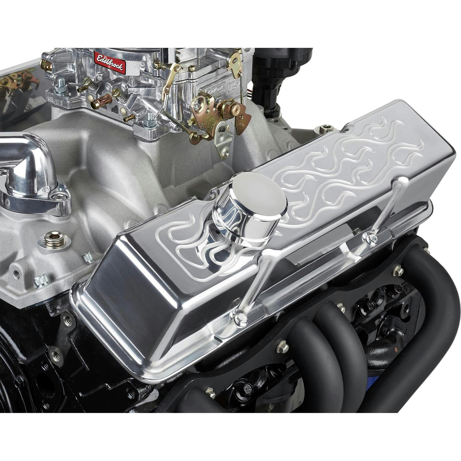 1960-86 SB Chevy Tall Valve Covers, Flame Milled, Polished Alum.