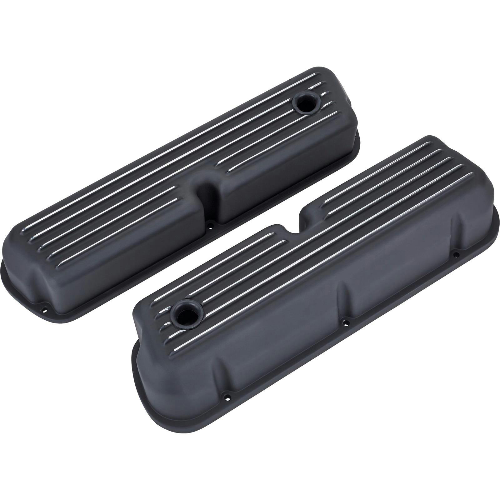 1962-1985 SBF 289-302-351W Tall Finned Valve Covers, Black Aluminum