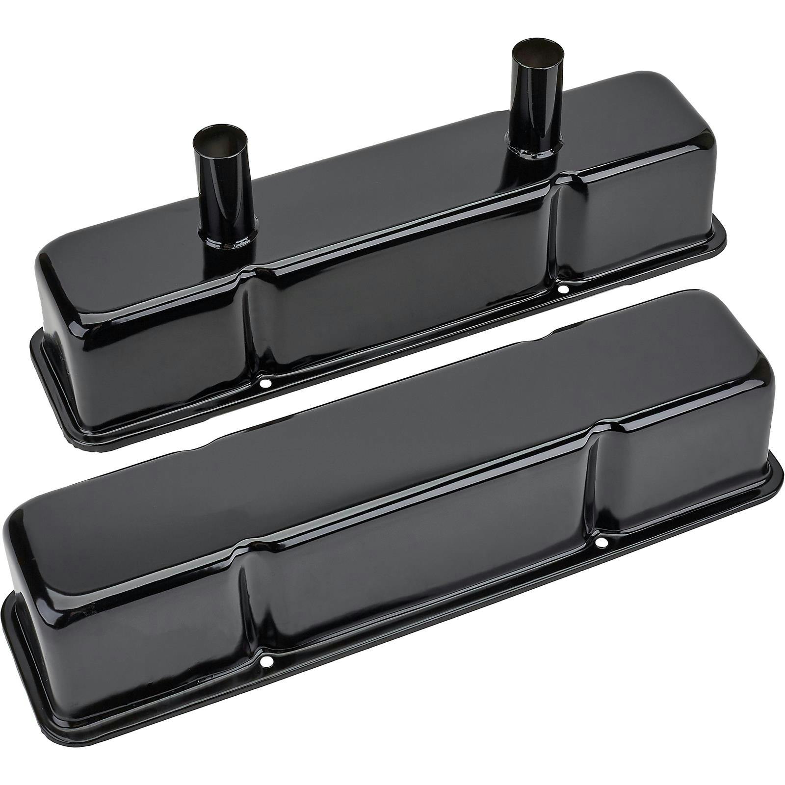 Speedway Chevy Tall Valve Covers w/ Breather Tubes, Black Steel