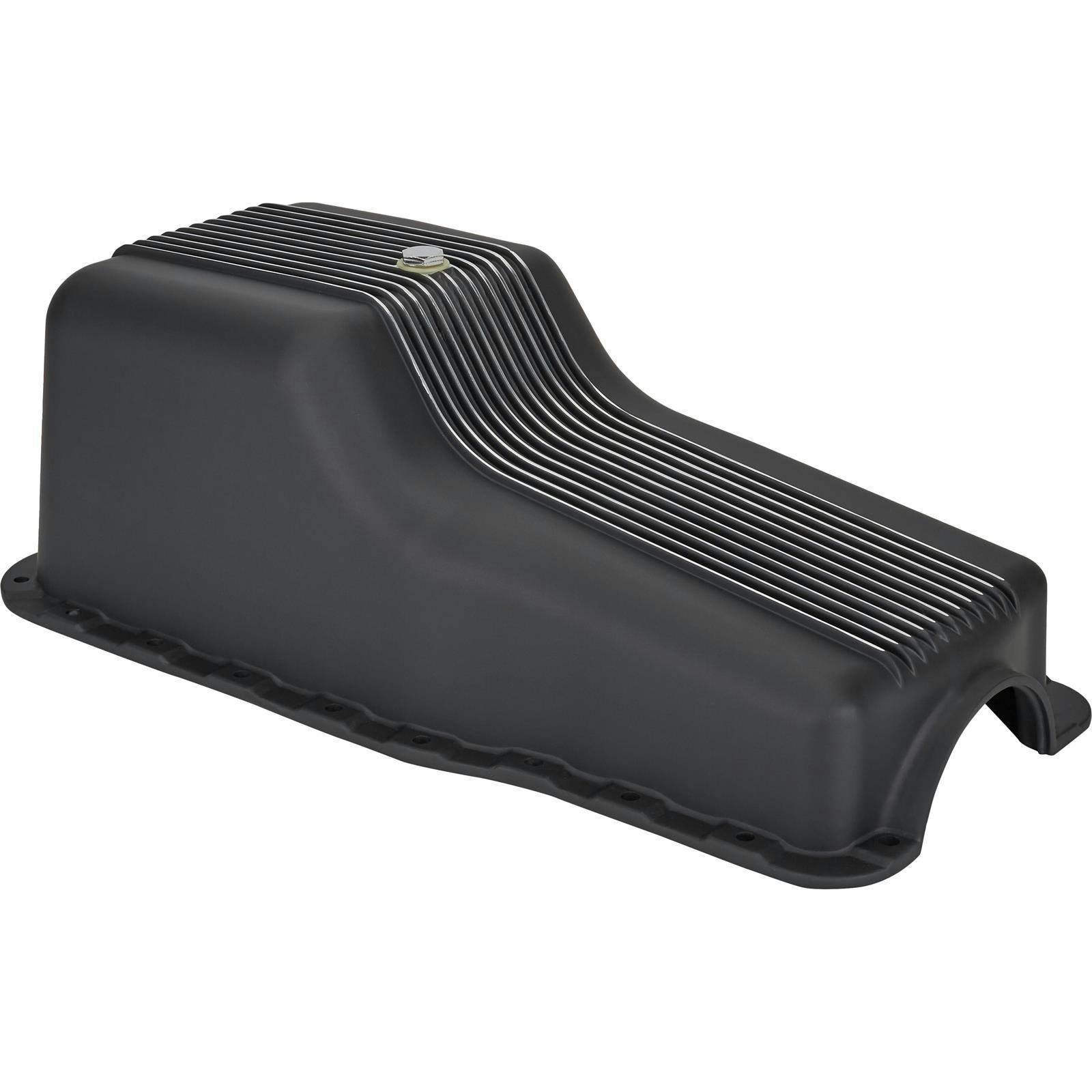 1962-1982 SBF 260-289-302 Finned Oil Pan, Black Aluminum, Front Sump