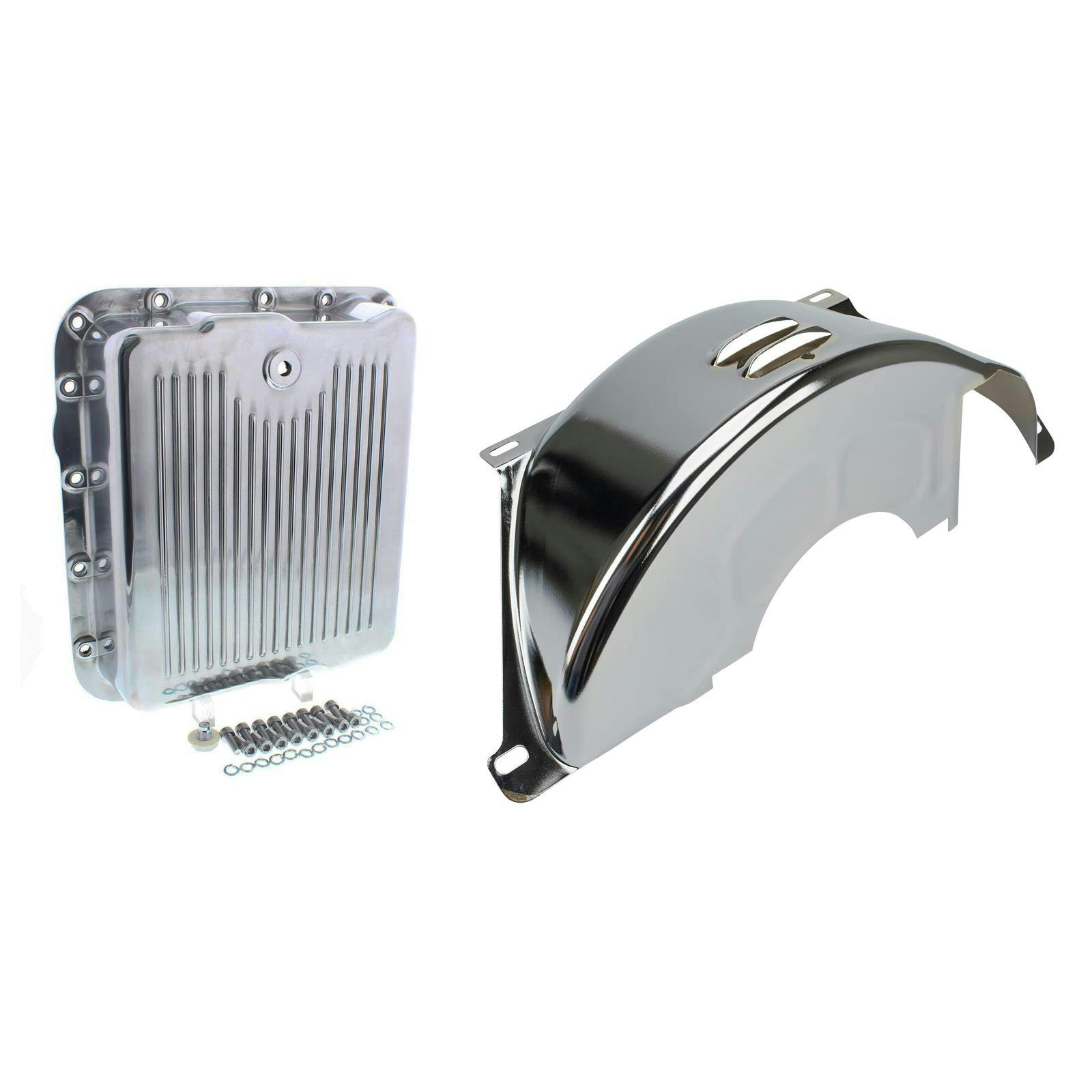 GM 700R4 Finned Aluminum Trans Pan & Flywheel Cover, Chrome