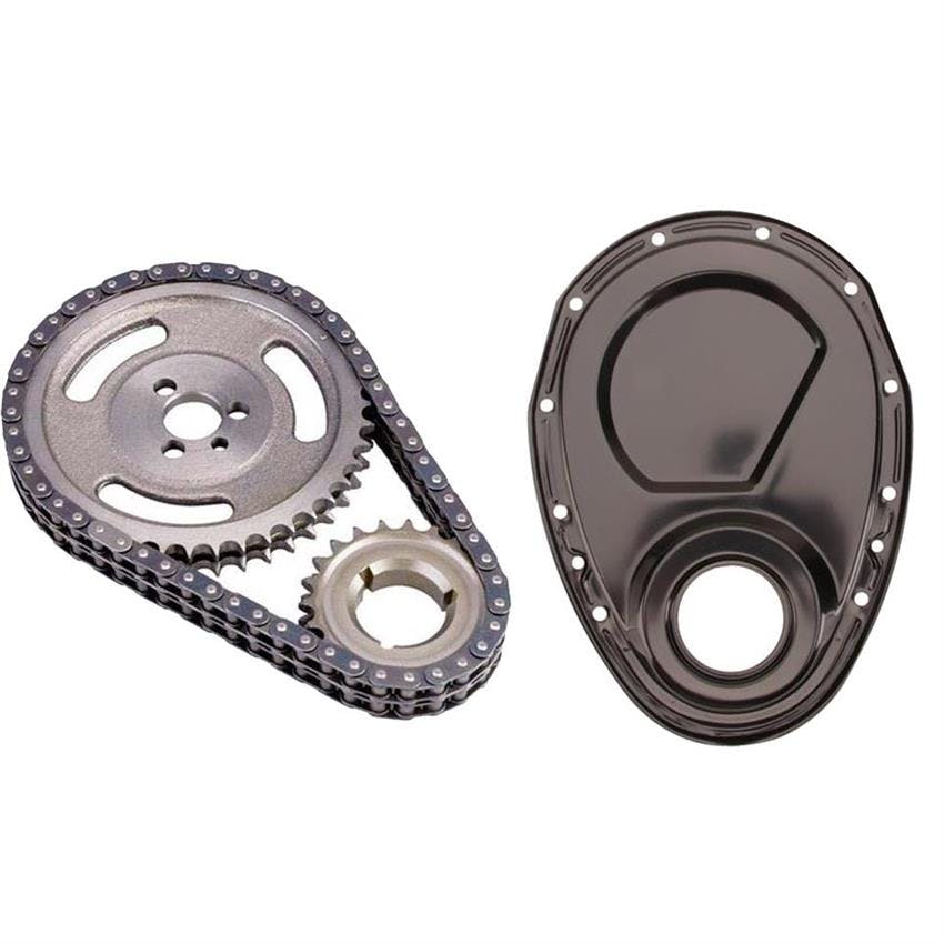 Small Block Chevy Double Roller Timing Chain and Black Cover