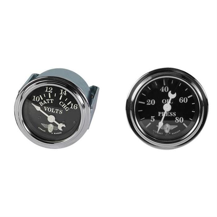 Stewart Warner Wings Voltmeter and Oil Pressure Gauges, Black
