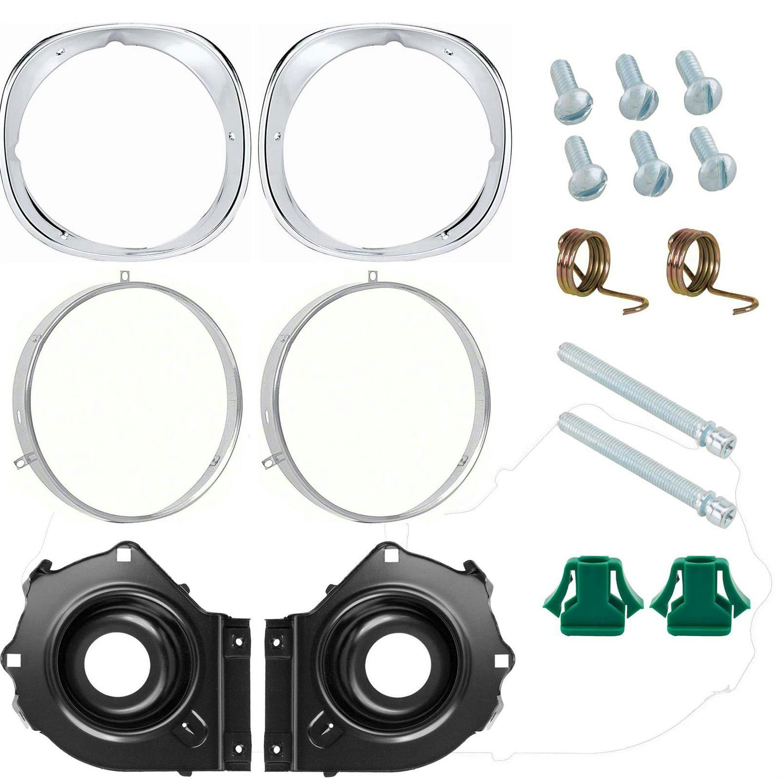 1970-73 Camaro Headlight Bezel, Housing, Retaining Rings & HDW