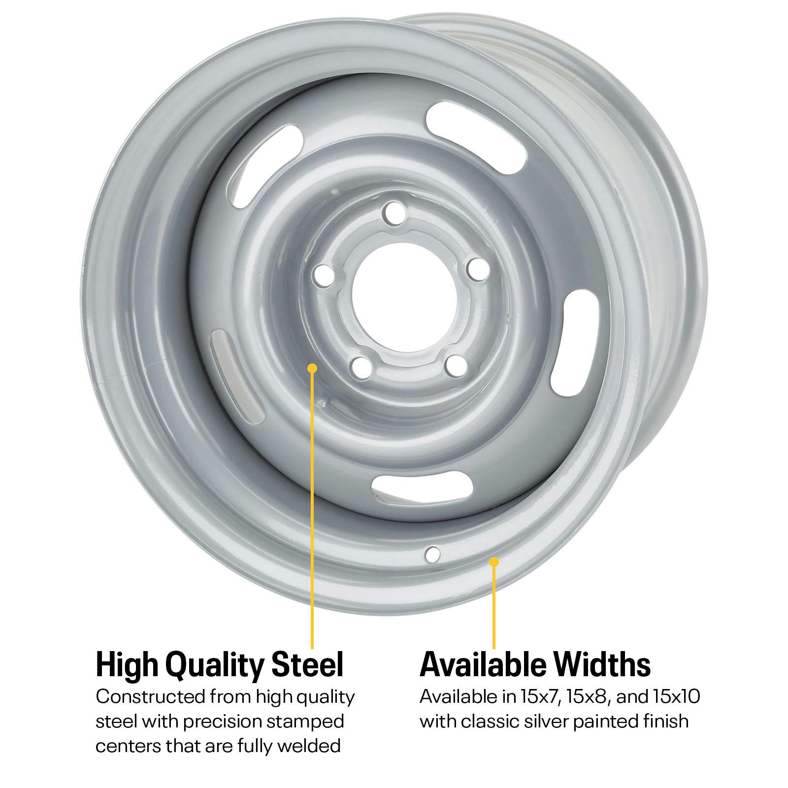 Speedway Steel GM-Style 15 Inch Rally Truck Wheel, 5 On 5 Inch