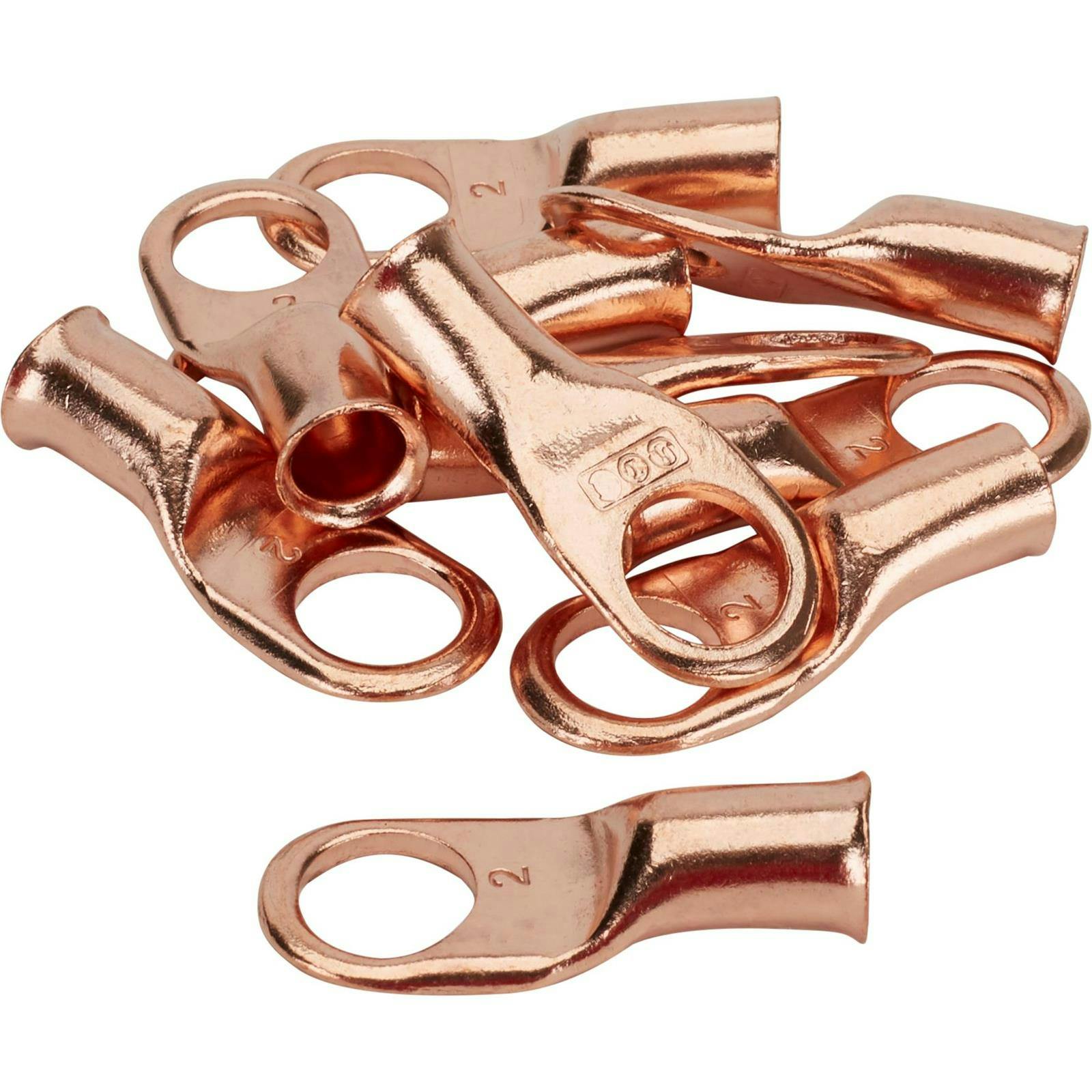 Copper Battery Cable Ends, 2 Gauge, 1/2 Inch Hole, Bag of 10