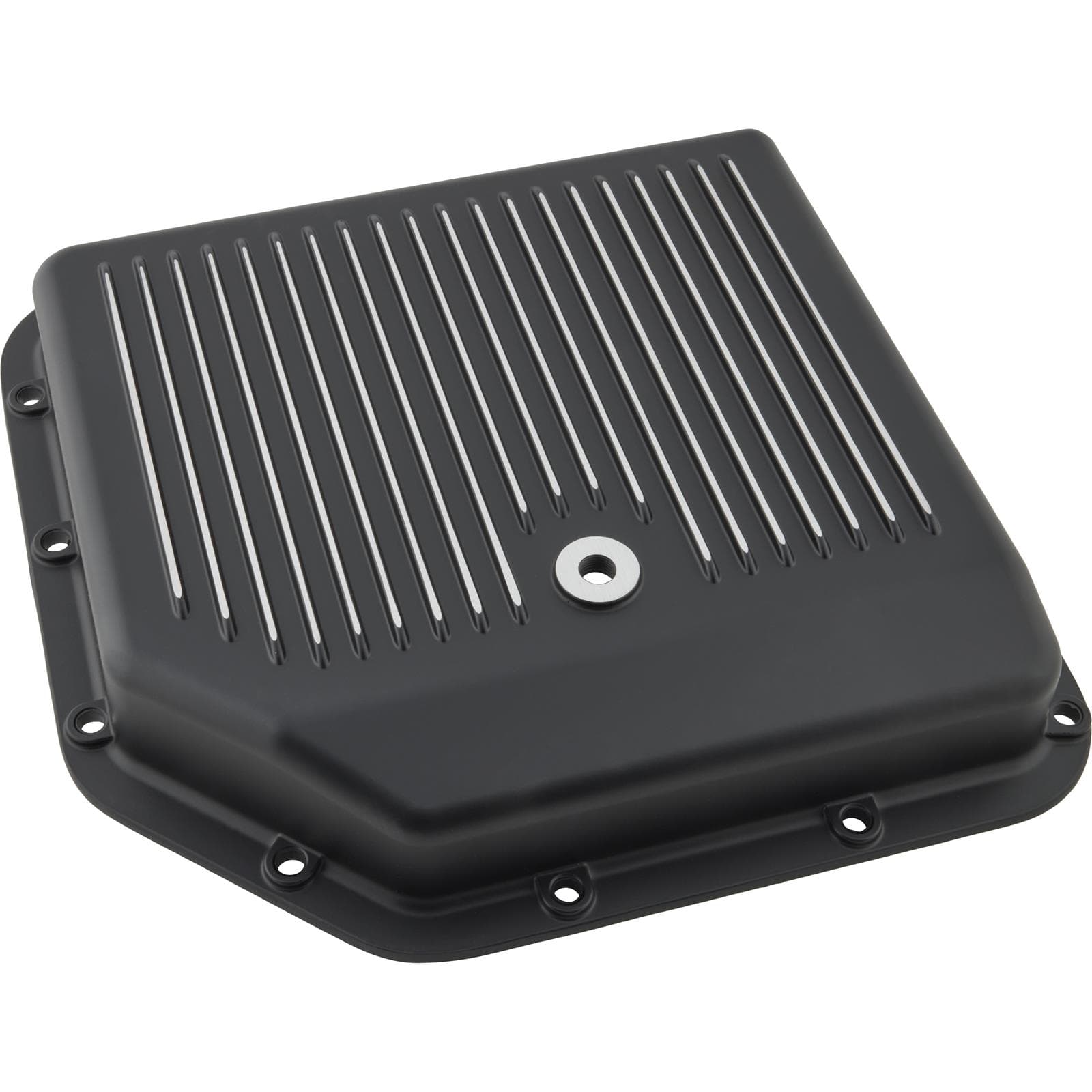 TH350 Stock Depth Finned Aluminum Transmission Pan, Black