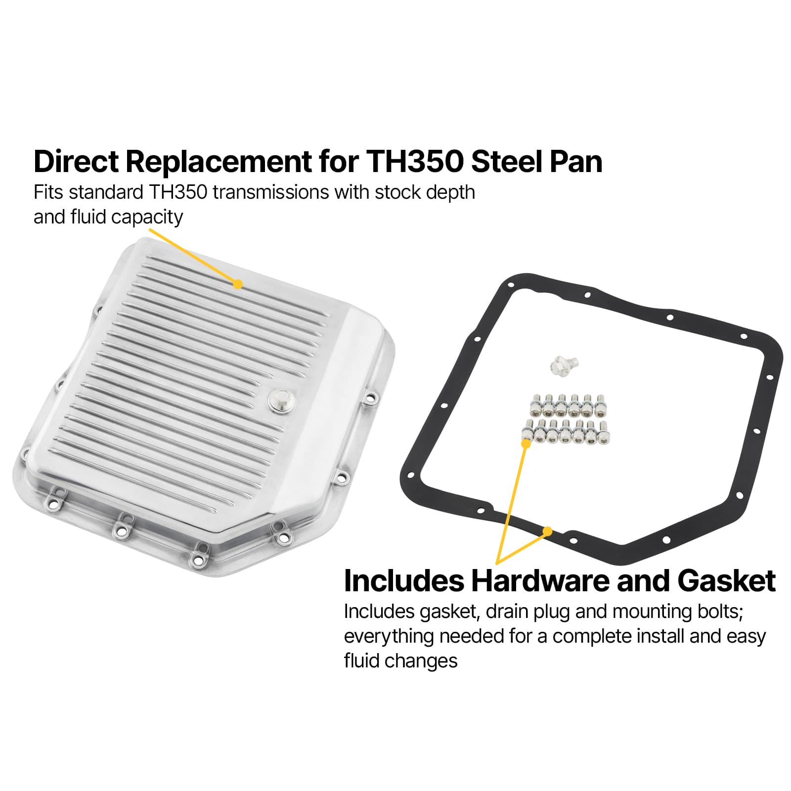 TH350 Stock Depth Finned Aluminum Transmission Pan, Polished