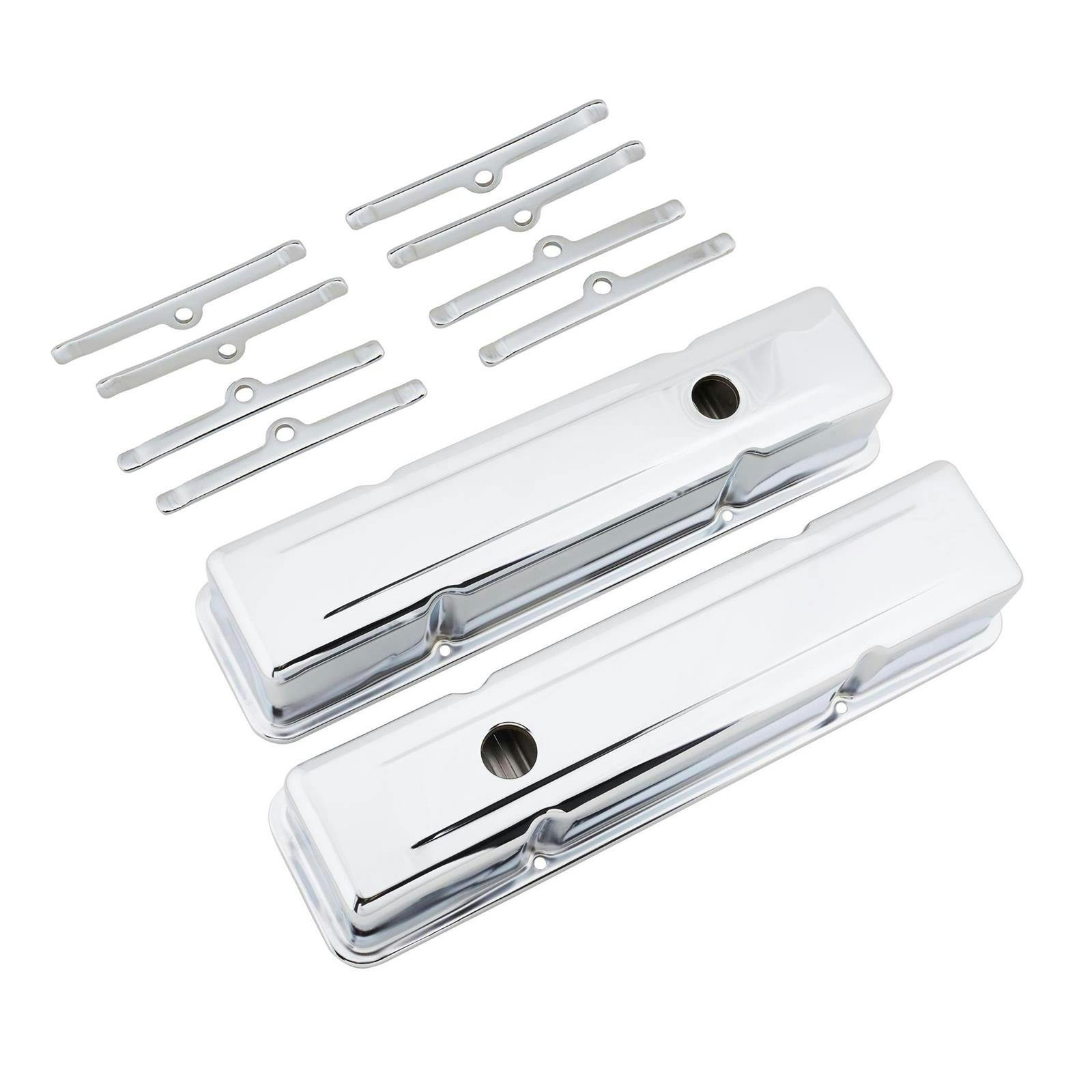 Small Block Chevy Tall Chrome Valve Covers and Hold Down Clamps