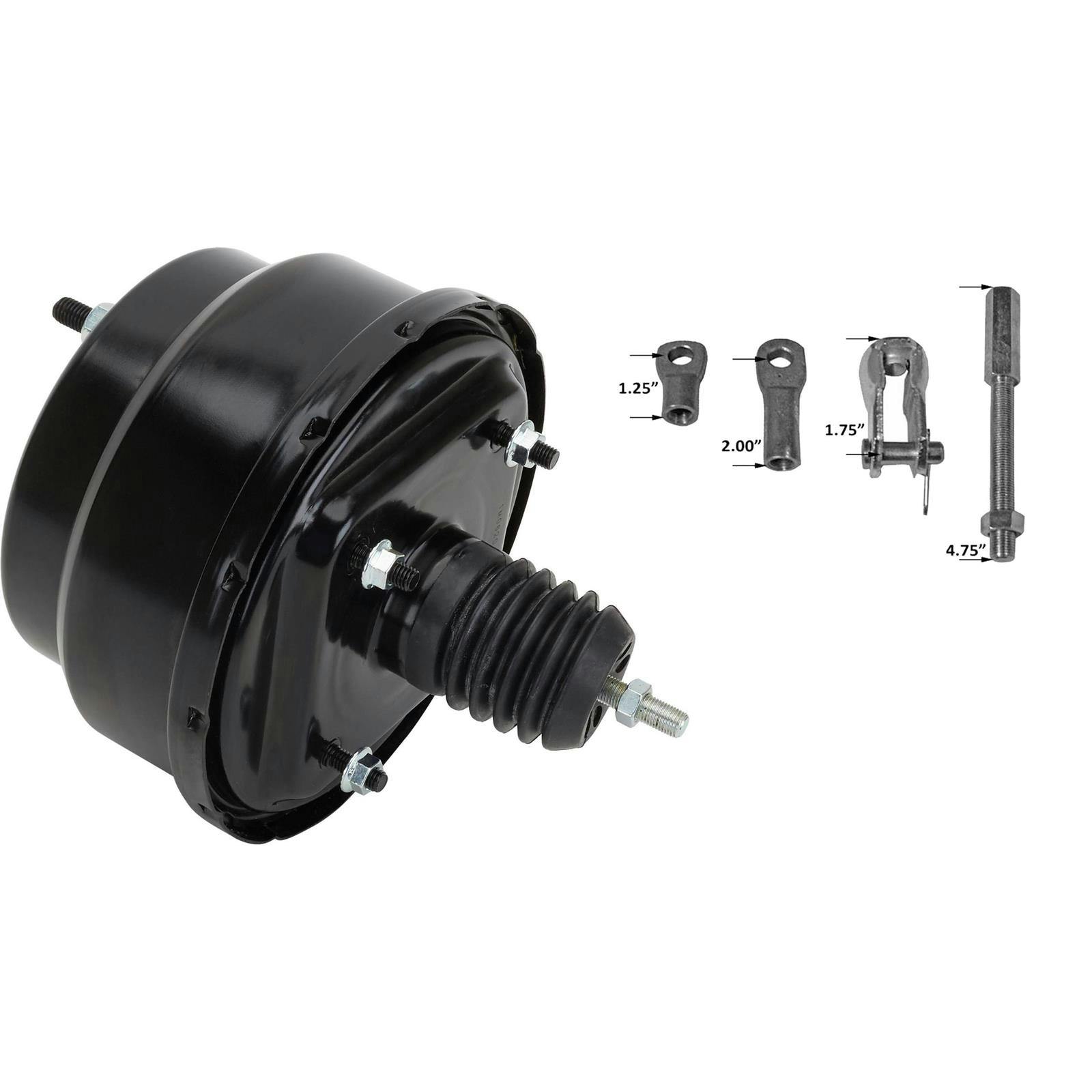 Universal Power Brake Booster, 8 Inch, Black w/Extension Rod