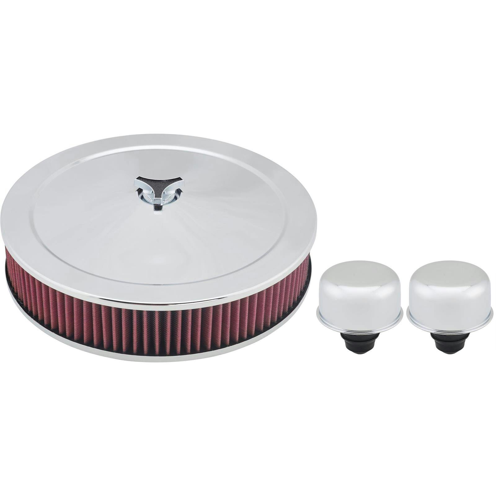 Chrome Air Cleaner with Washable Filter & Push-In Style Breathers