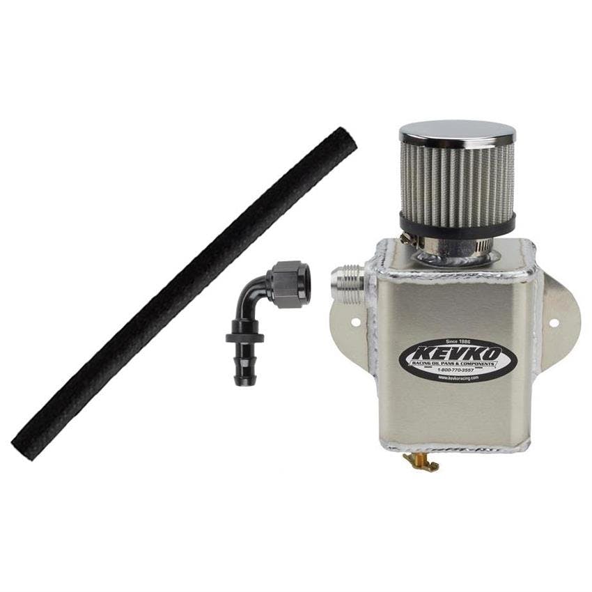 Remote Breather Tank, Push-On Black Hose and 90 Degree Fitting