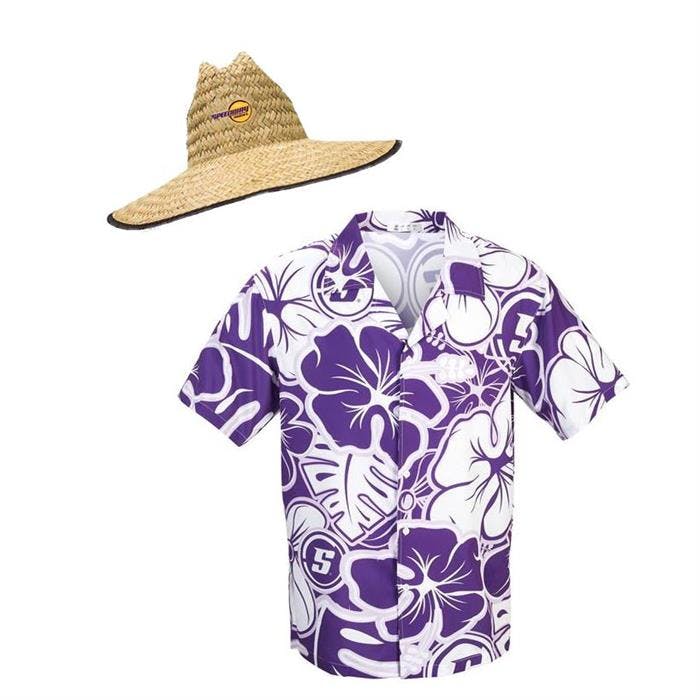 Hawaiian Tropical Shirt & Wide Brim Straw Hat w/Cars Logo