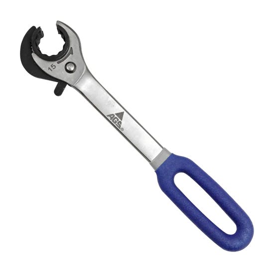 Ratcheting Line Wrench, No-Slip, Stainless/Chromoly, Metric 15mm
