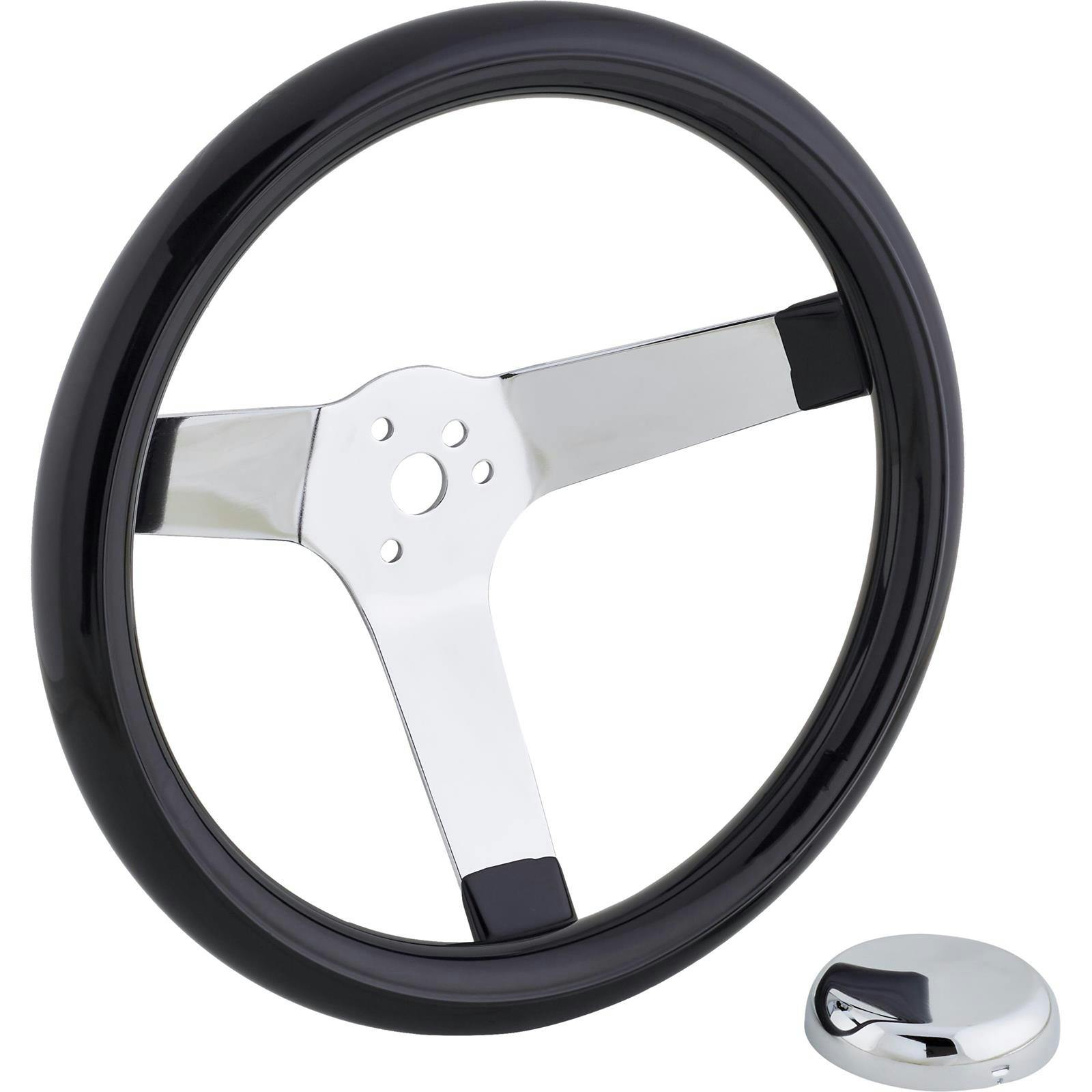 Speedway Classic Solid Spoke 12 Inch Black Steering Wheel - No Holes
