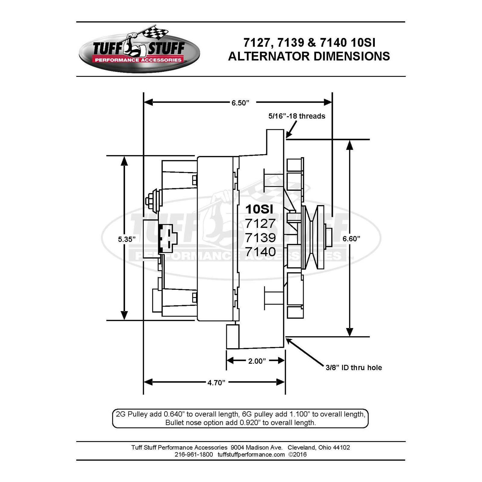Tuff Stuff 7127K 1 Wire Alternator, 140 AMP, V Groove Pulley