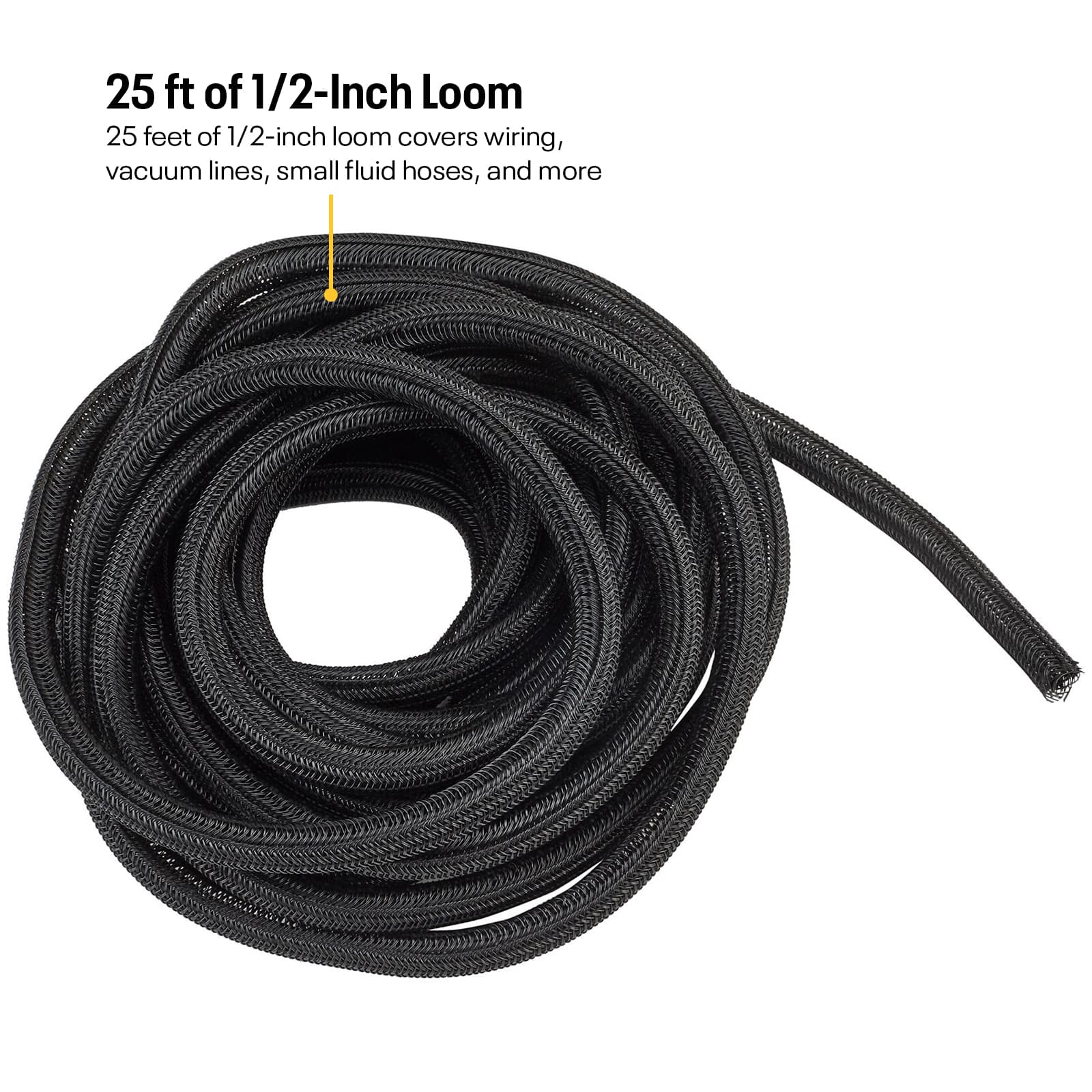 Braided Nylon Split Wire Loom Wrap, 1/2 Inch, 25 Foot Wire Sleeve