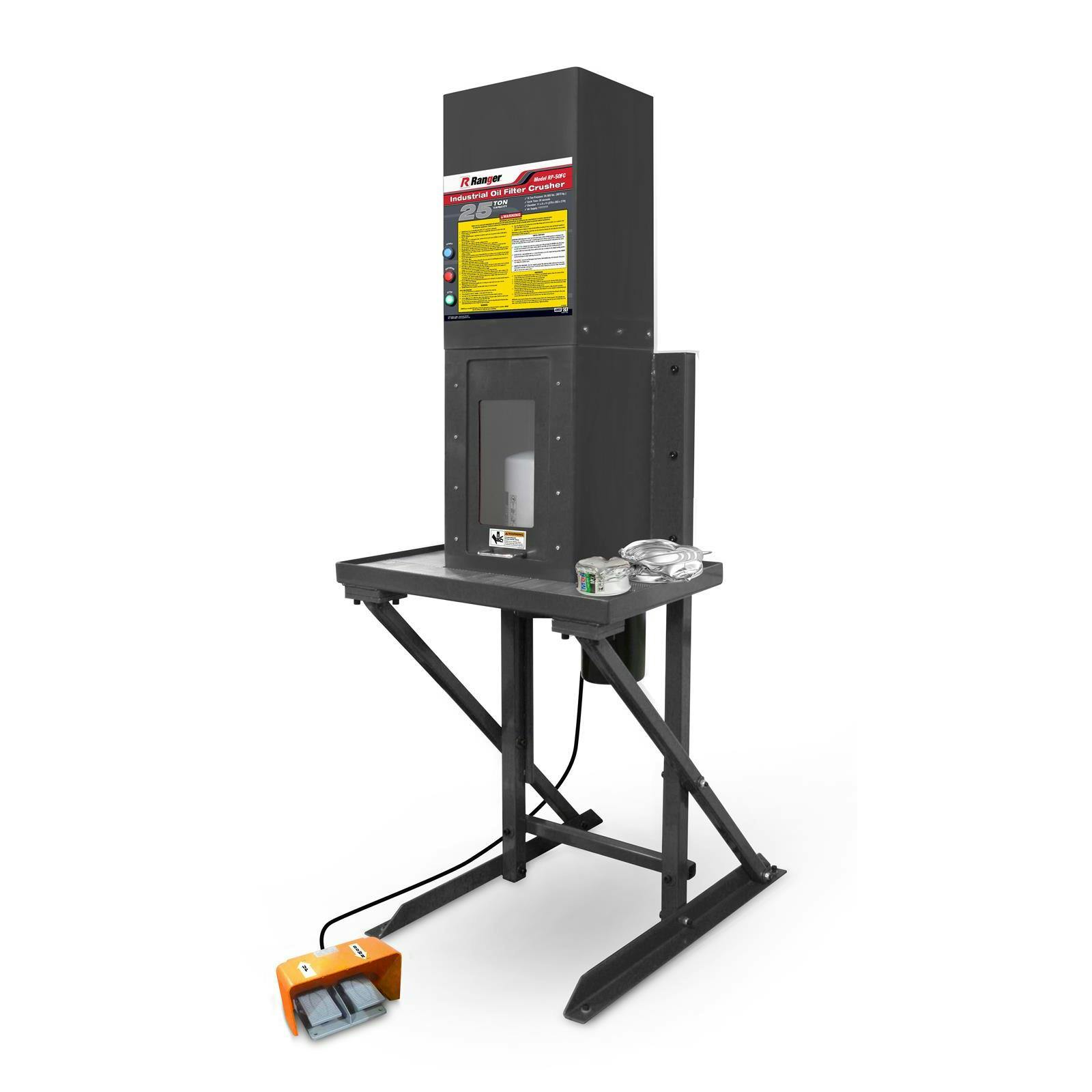 Ranger 5150401 HD Electric Oil Filter Crusher With Stand, 25 Ton