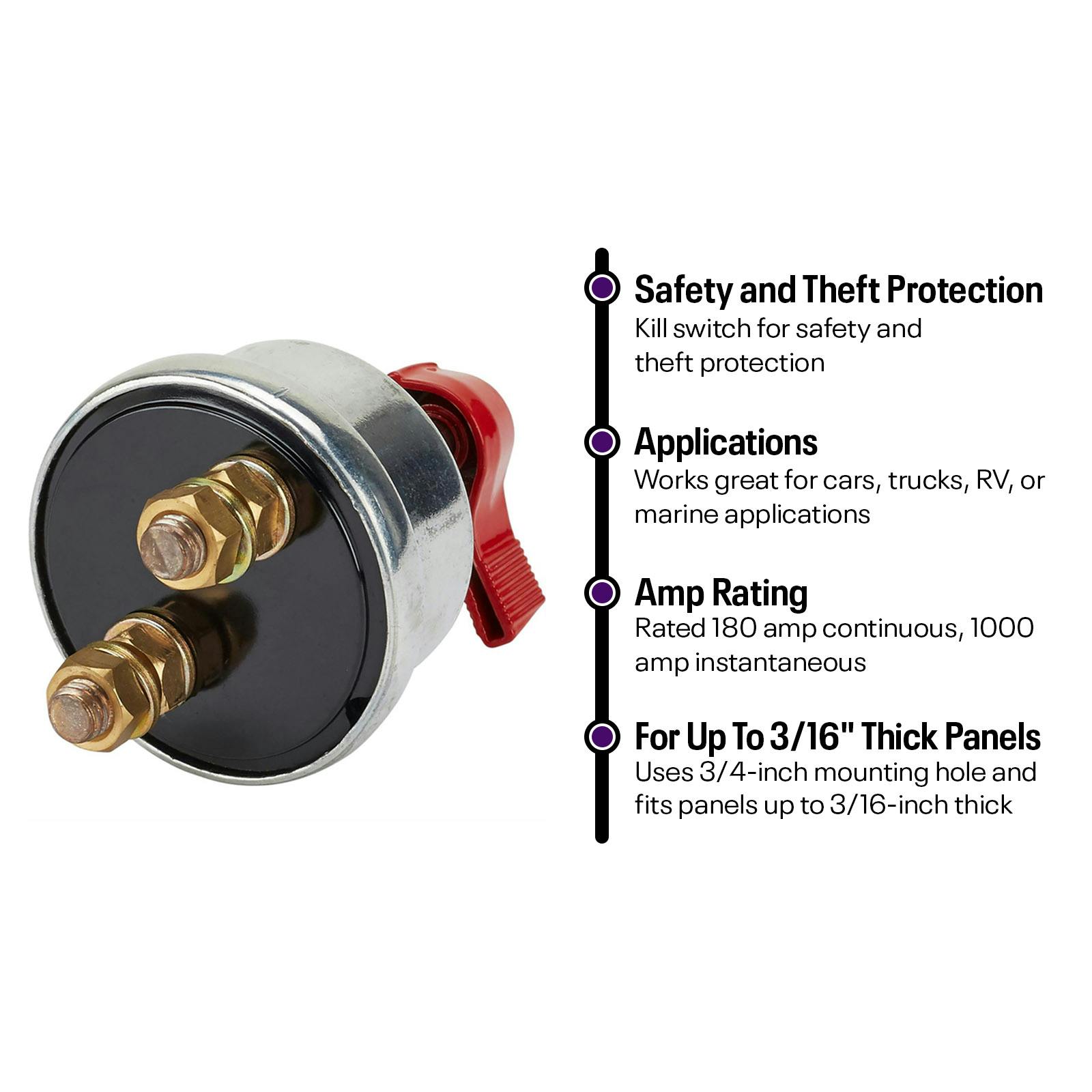 Two-Post Battery Master Disconnect Isolation Safety Kill Switch
