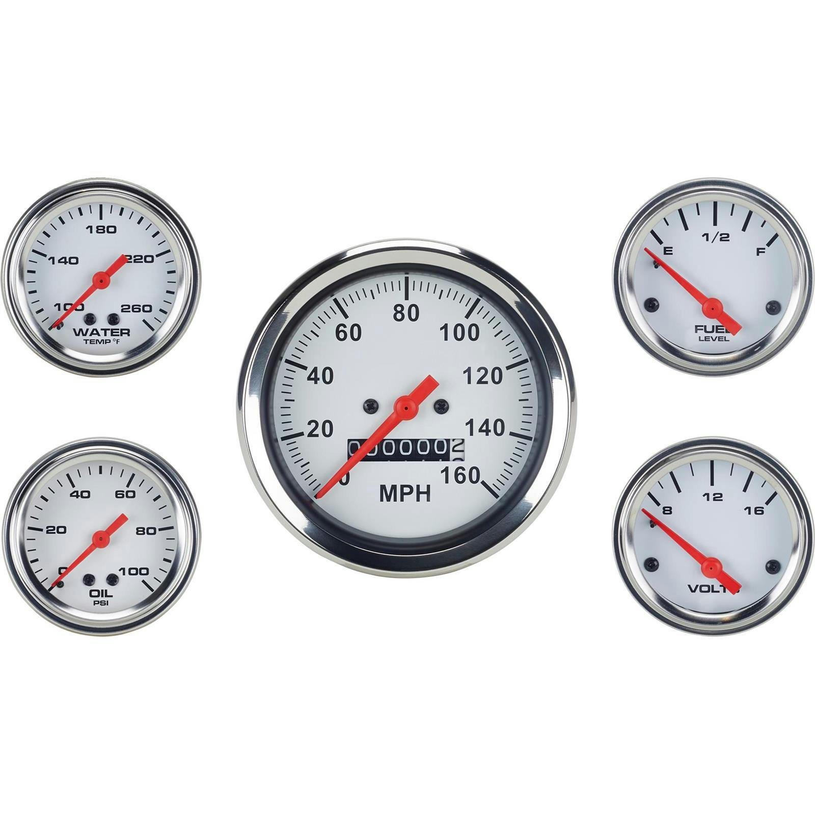 Complete 5-Gauge Set, 3-3/8 Inch Speedometer, Mechanical