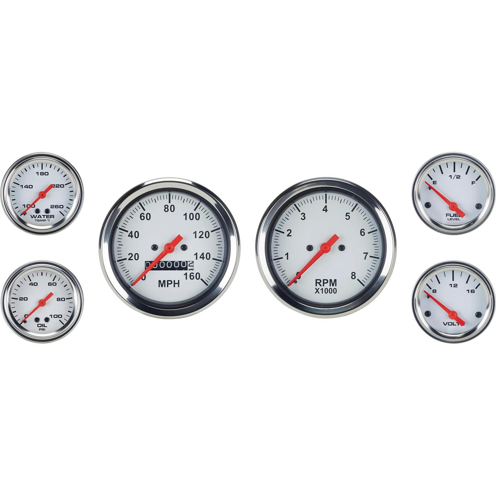 Speedway 6-Gauge Set, White Face, 3-3/8, Mechanical